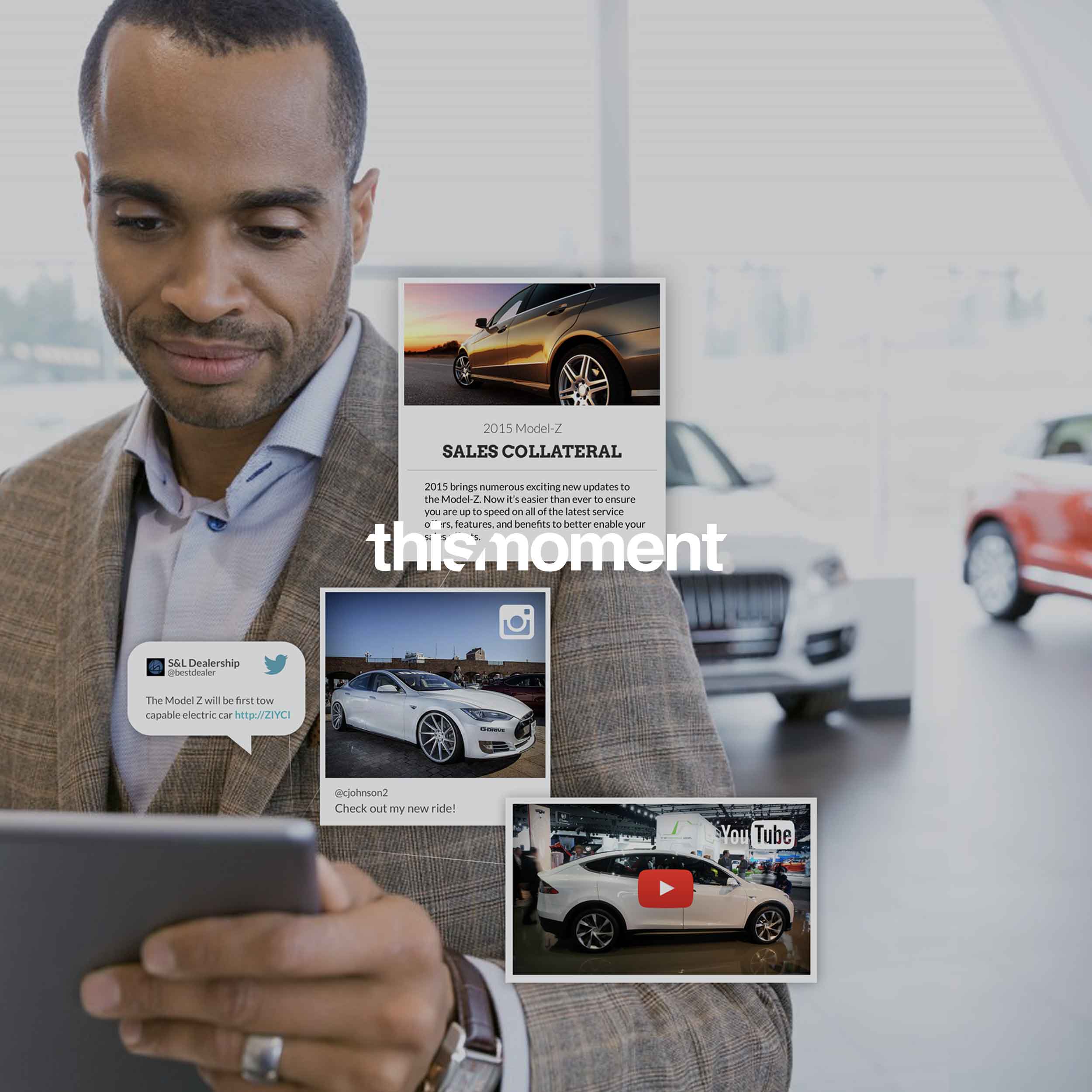 A car salesman using the Thismoment platform to create a playlist for his customers. (Copy)