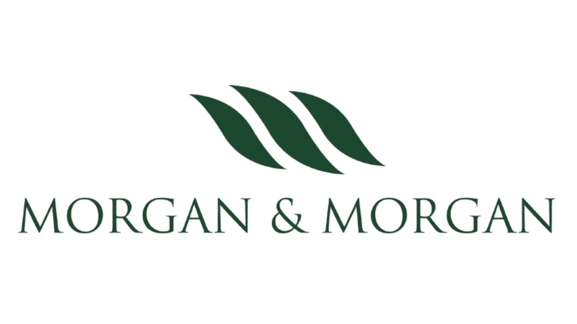 Logotipo de Morgan & Morgan con tres hojas verdes y el texto en la parte inferior.
