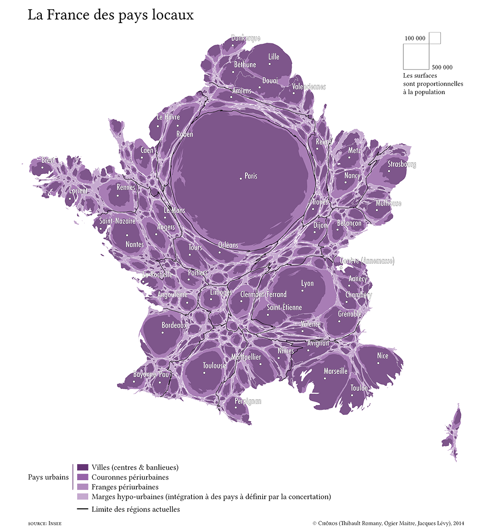 La France des pays locaux, cartogramme.