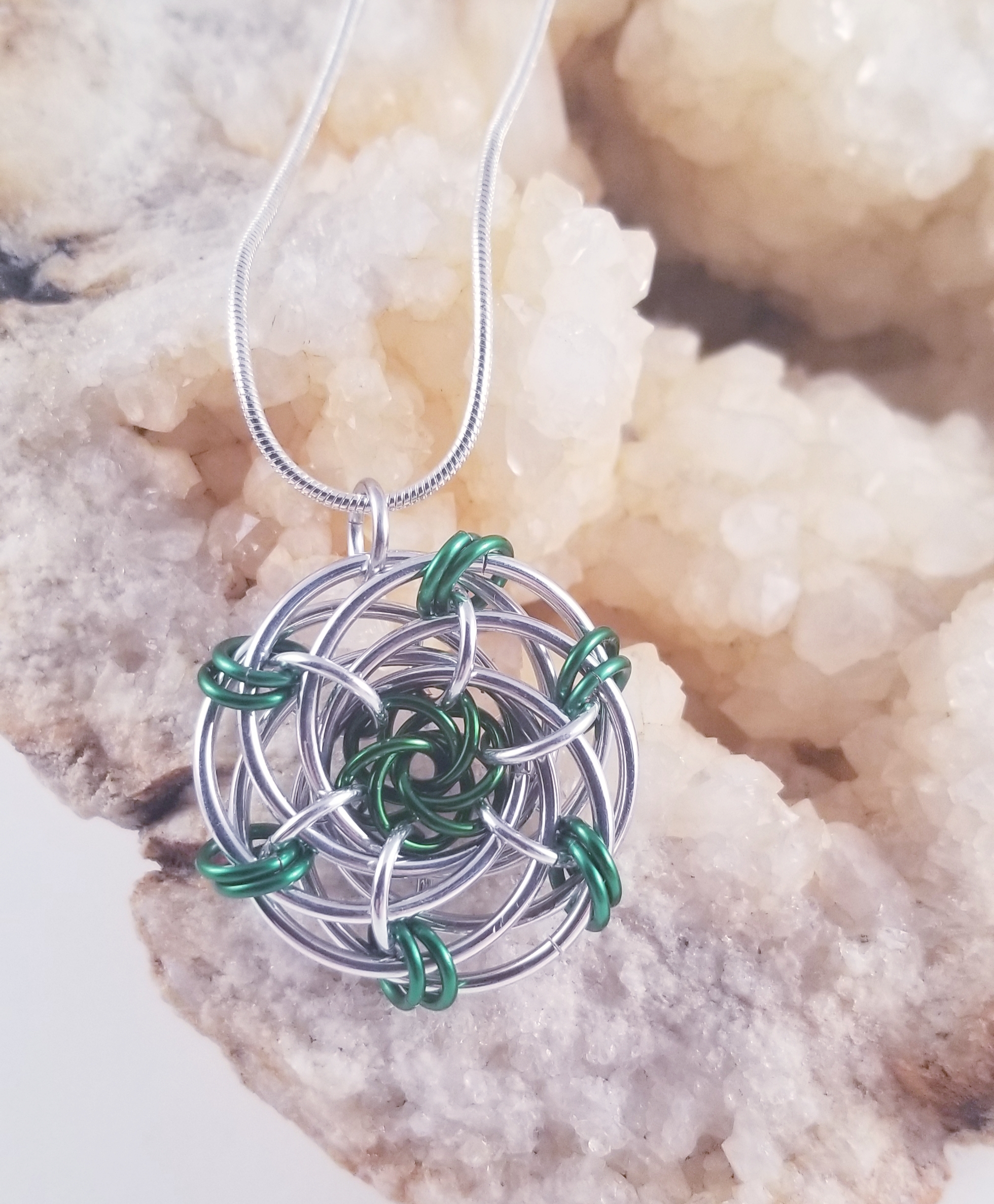 Pendant- Grandma's Rose Green and Silver