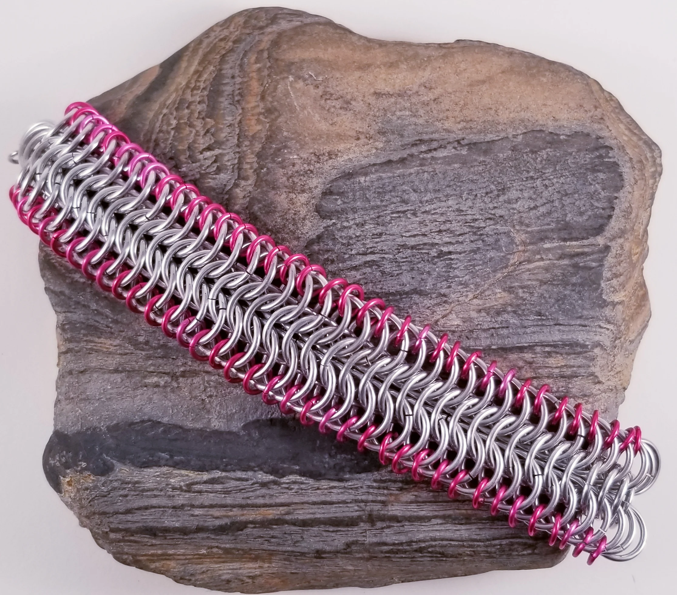 Bracelet- Sleek Cuff Silver and Pink