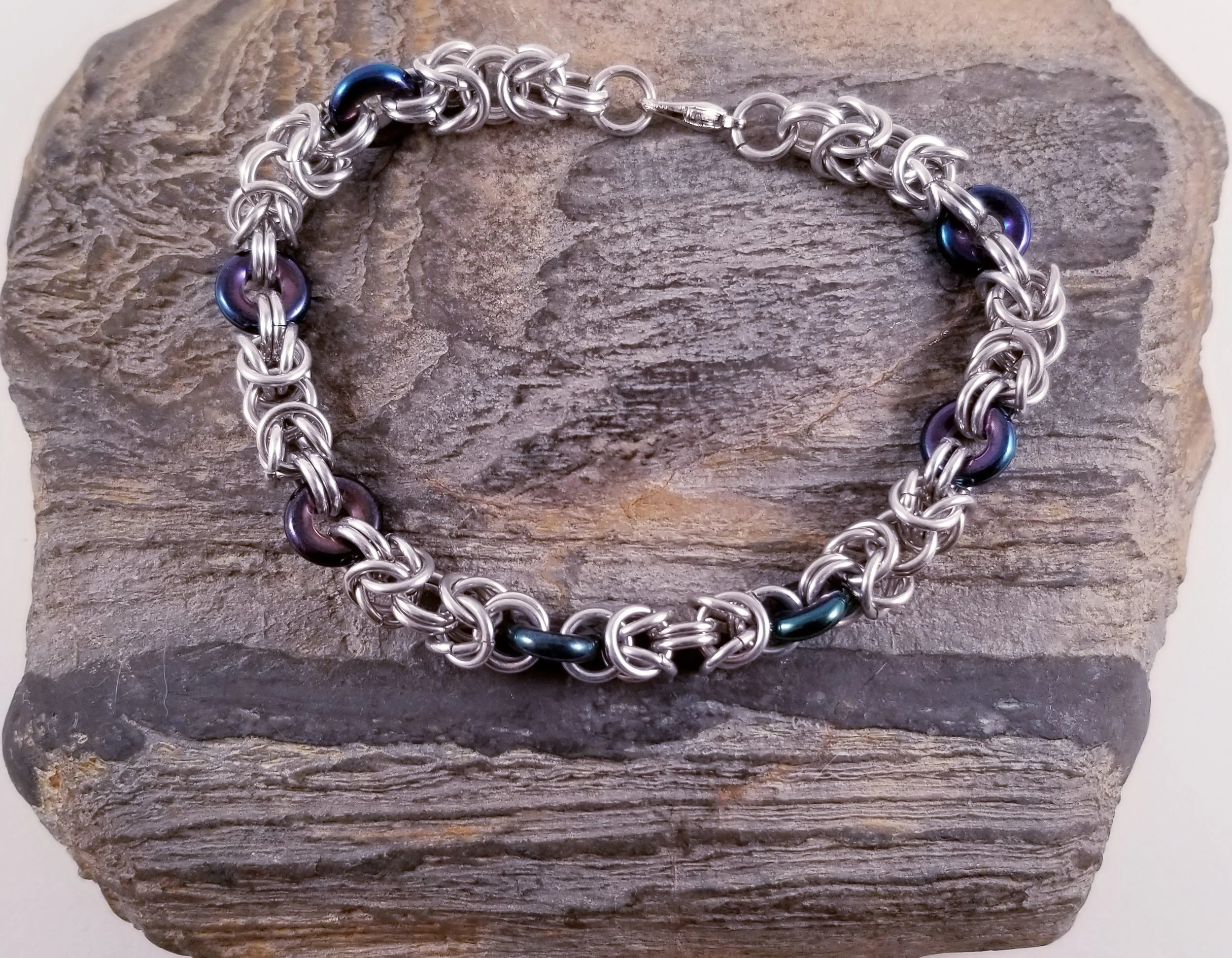 Bracelet- Byzantine Silver and Peacock Glass