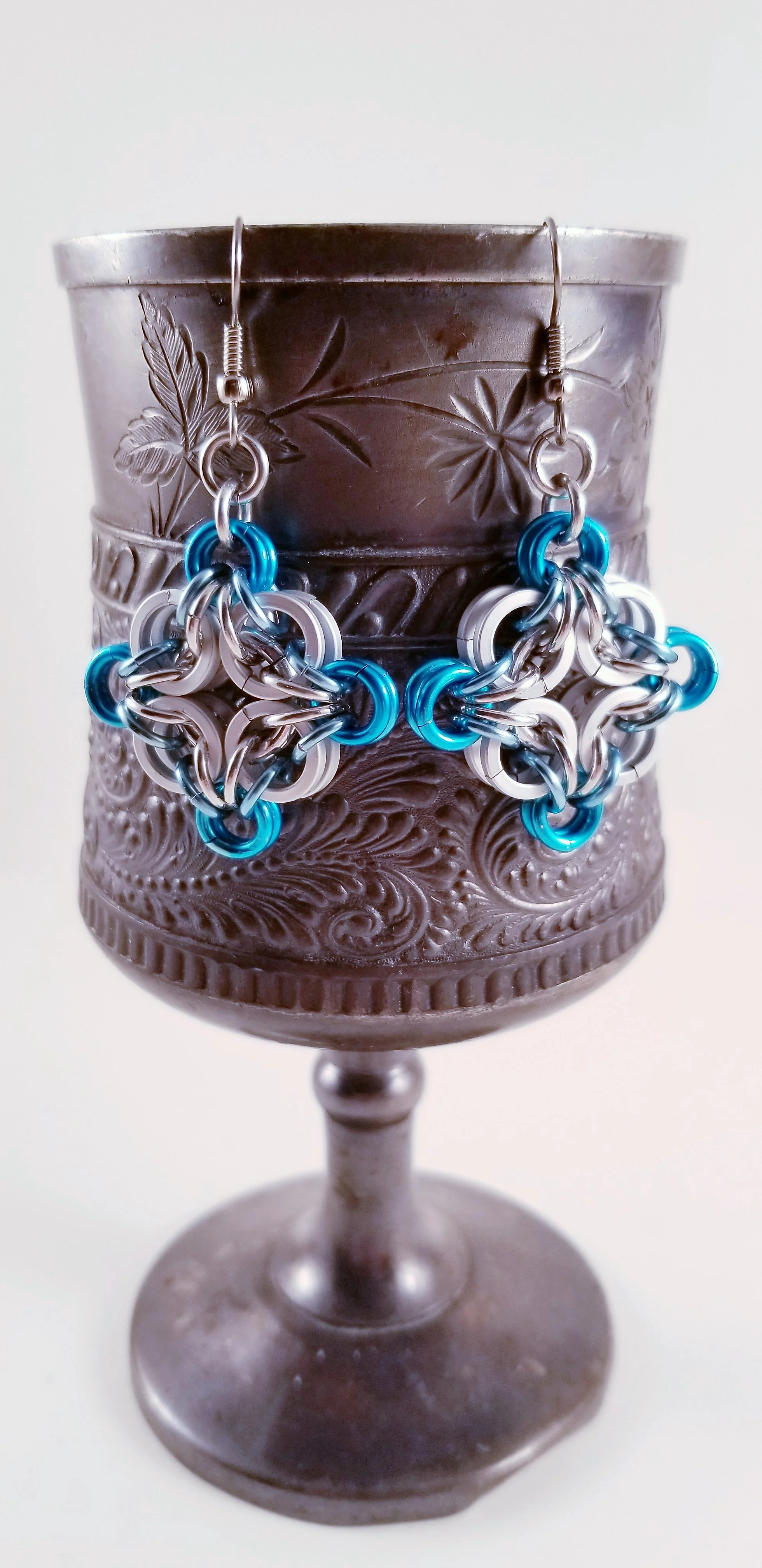 Earrings- Celtic Labyrinth Frost and Teal