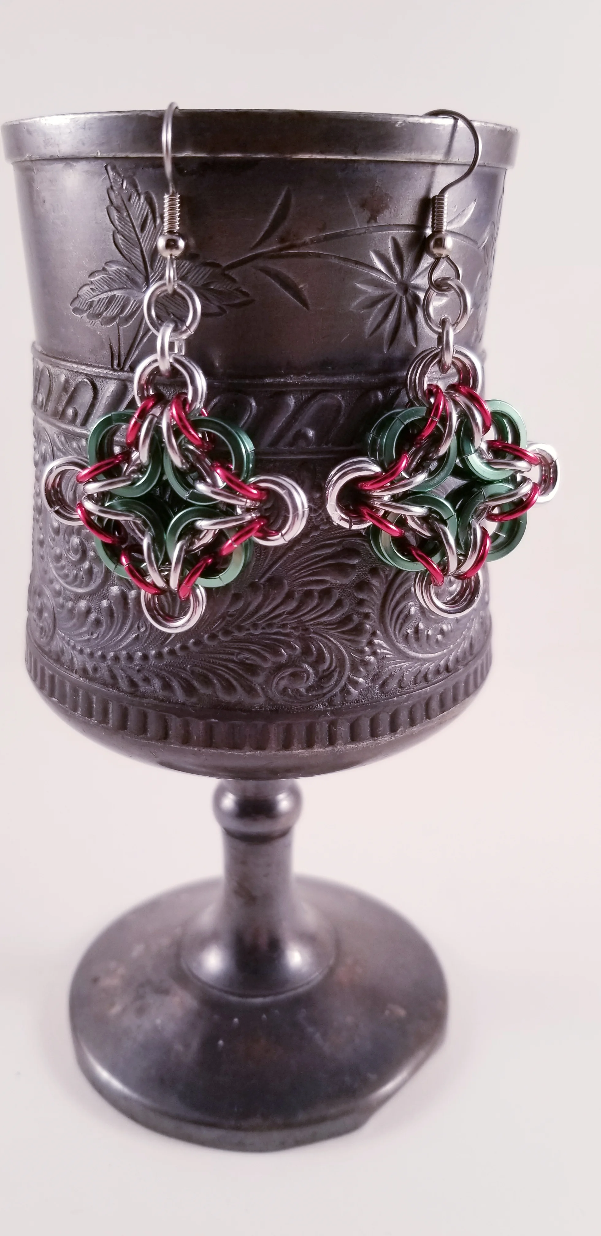Earrings- Celtic Labyrinth Green and Red