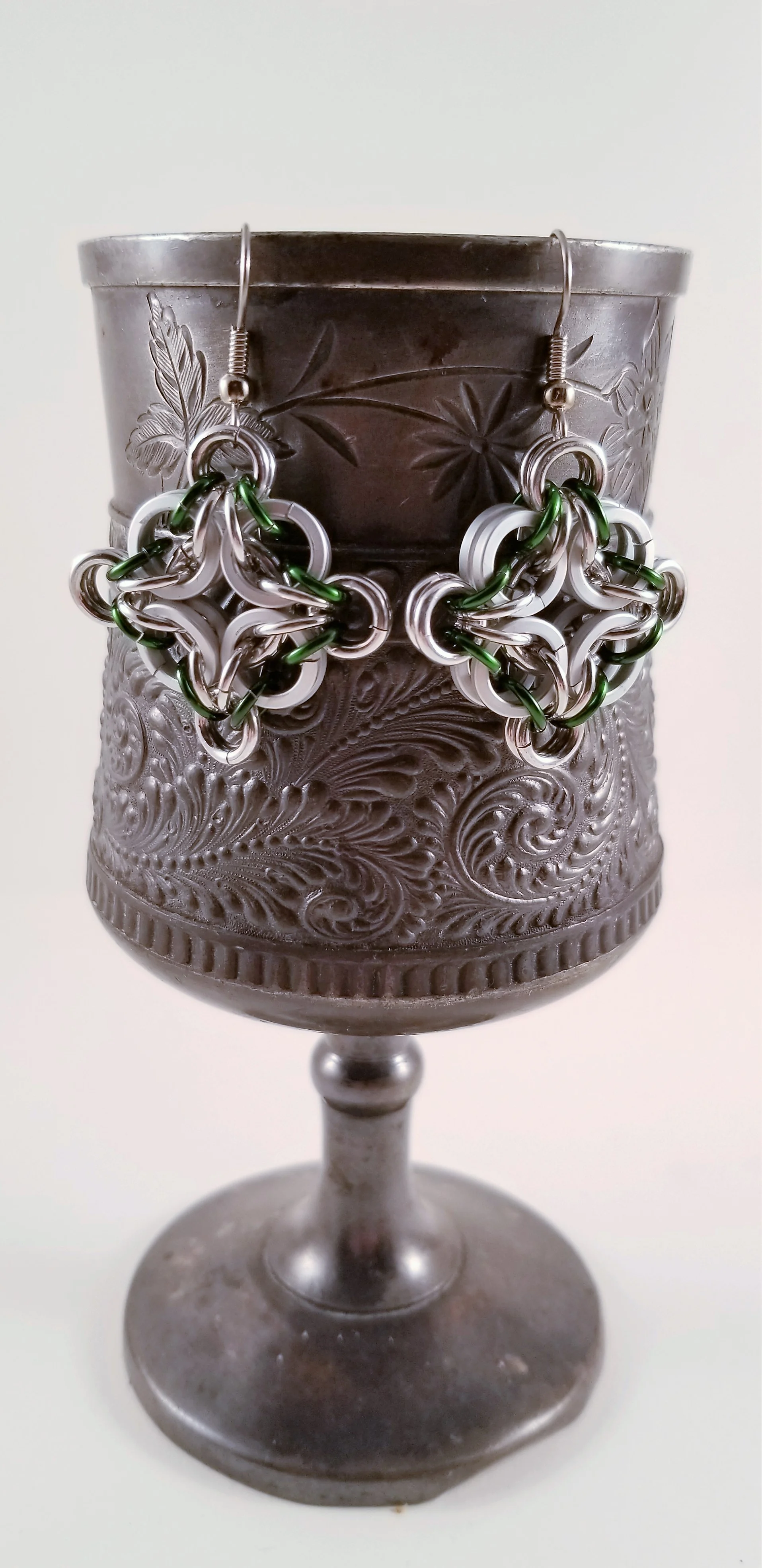 Earrings- Celtic Labyrinth Frost and Green