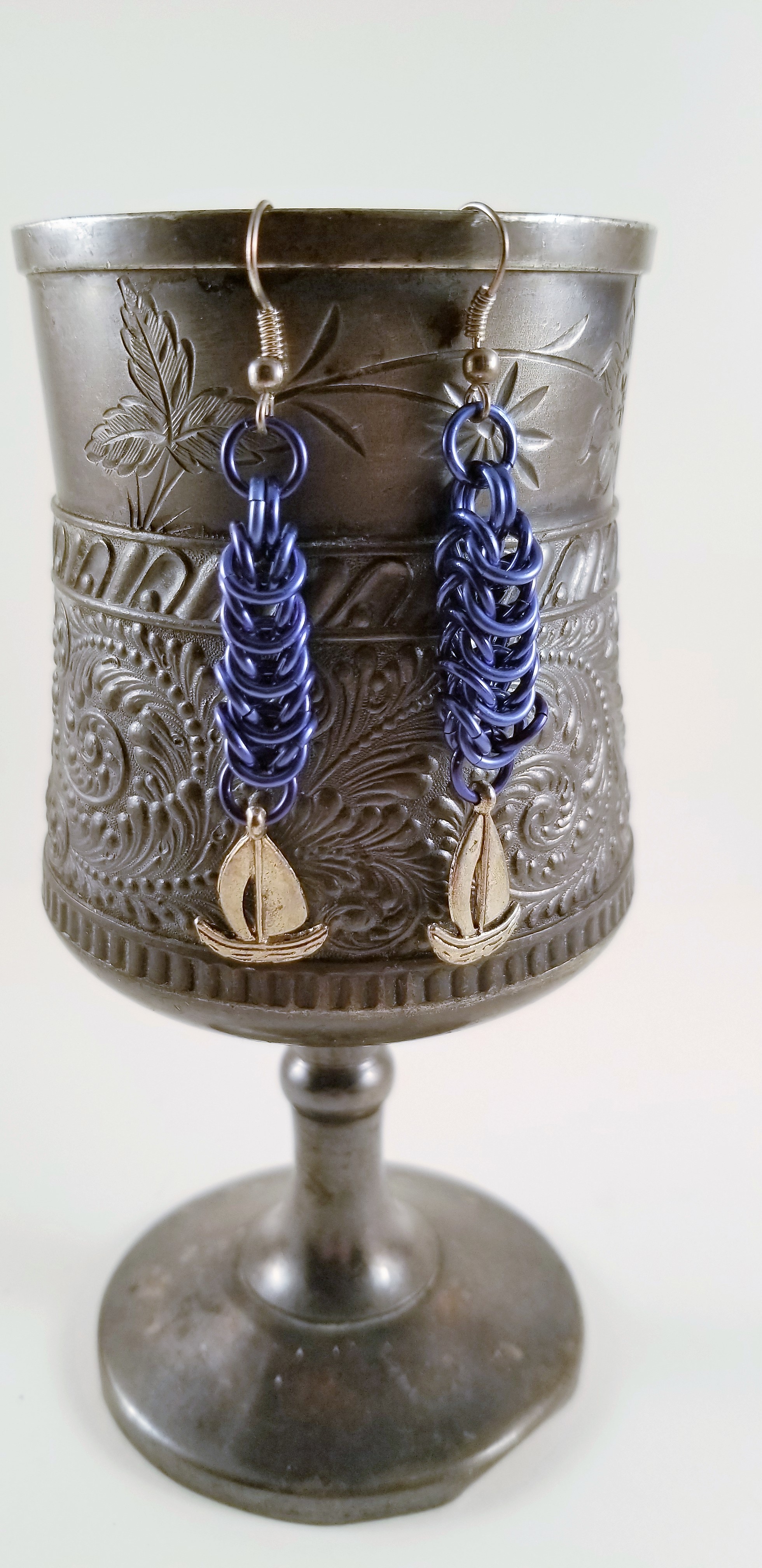 Earrings- Box Blue Sailboats