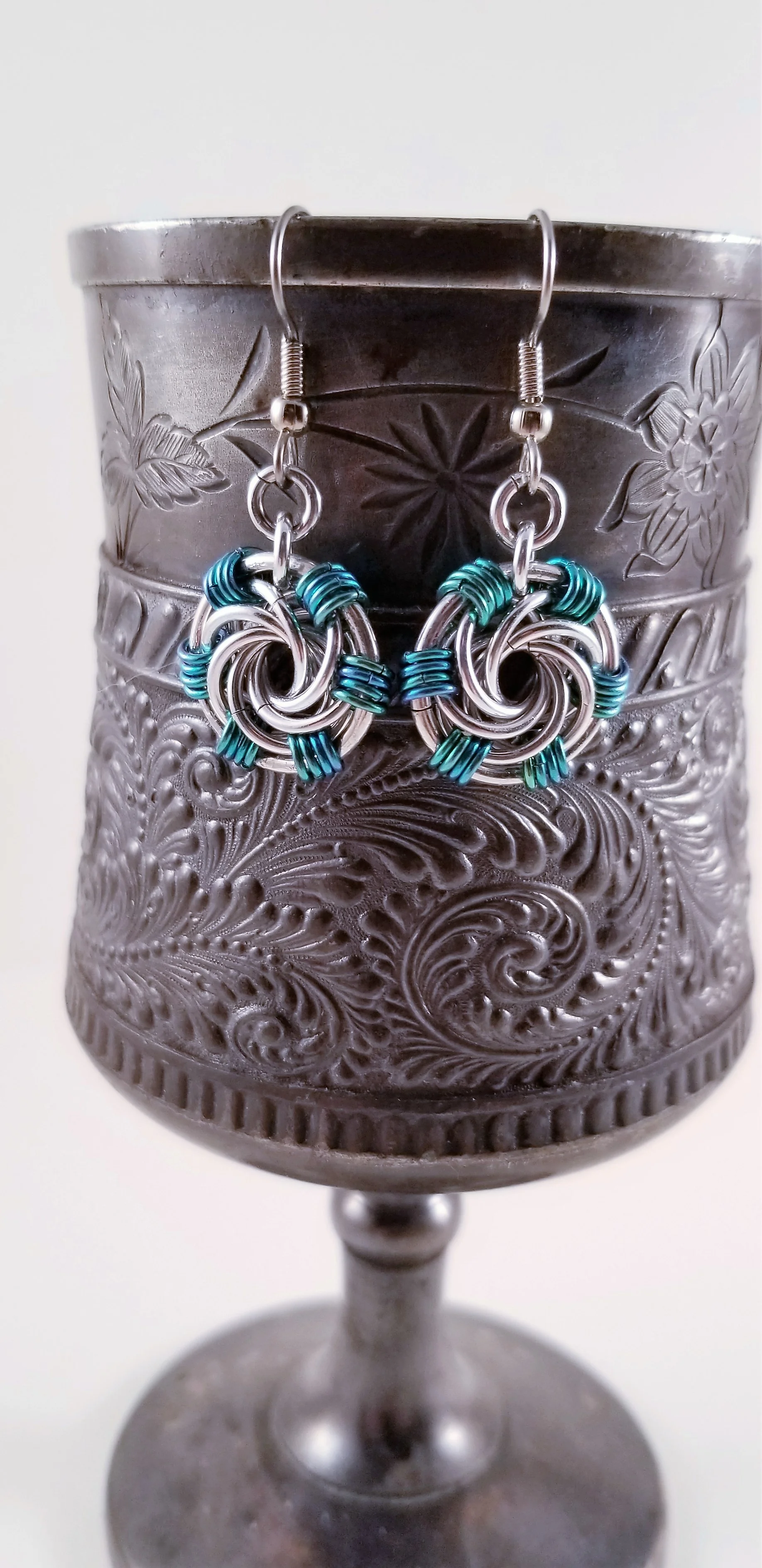 Earrings- Maillestrom Silver and Blue Green