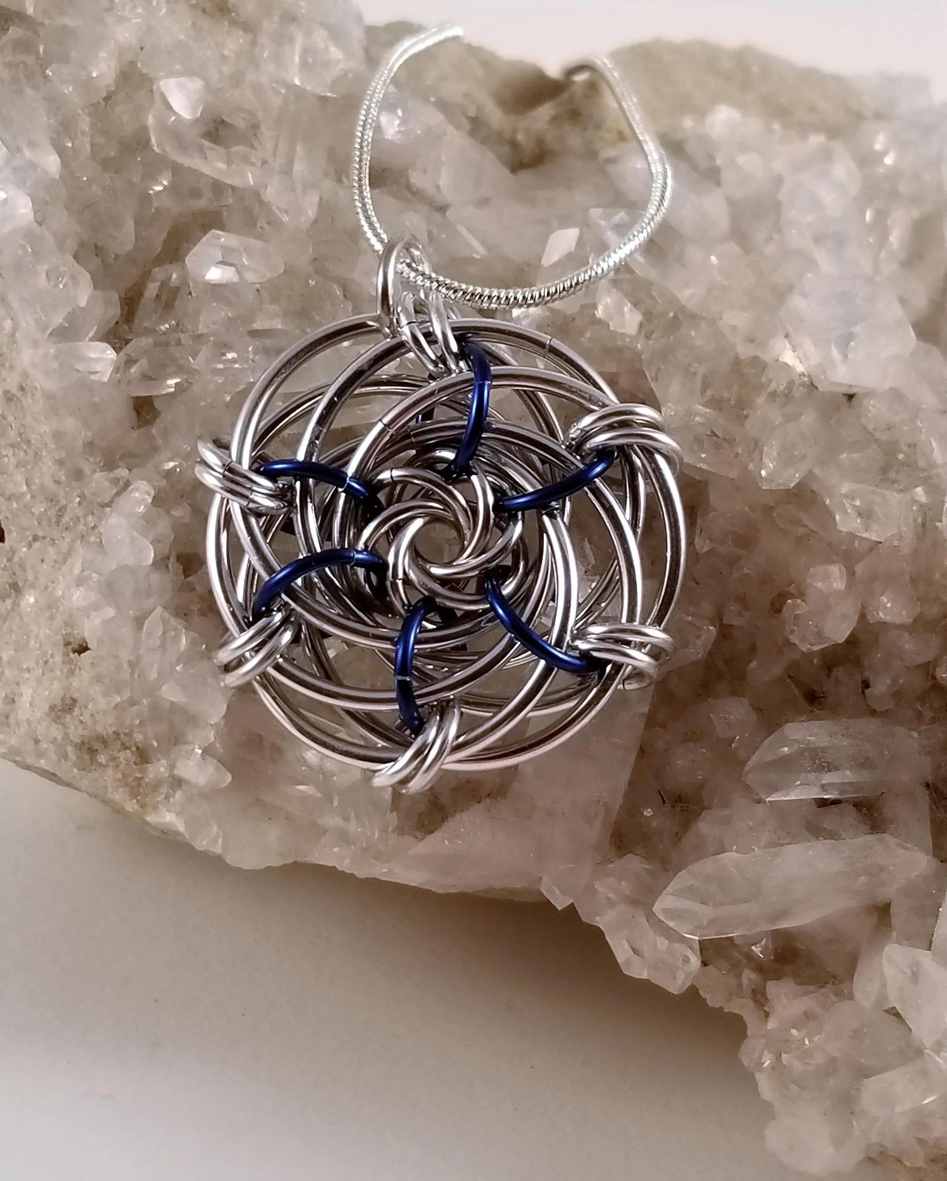 Pendant- Grandma's Rose Silver and Blue
