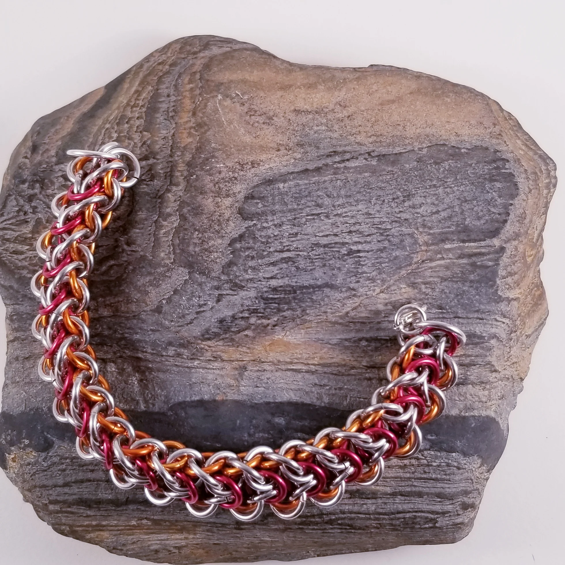 Bracelet- Elfweave Braid Silver, Red and Orange