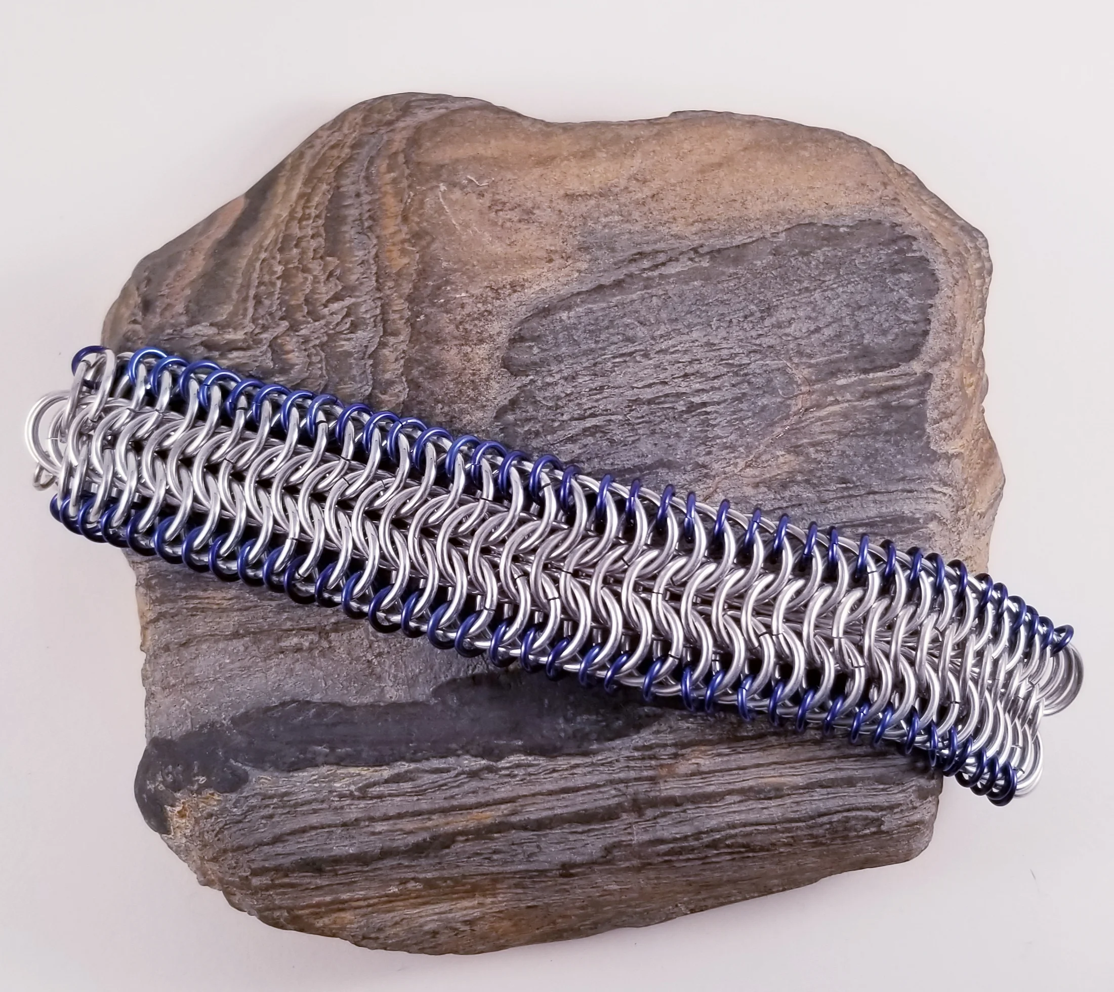 Bracelet- Sleek Cuff Silver and Blue