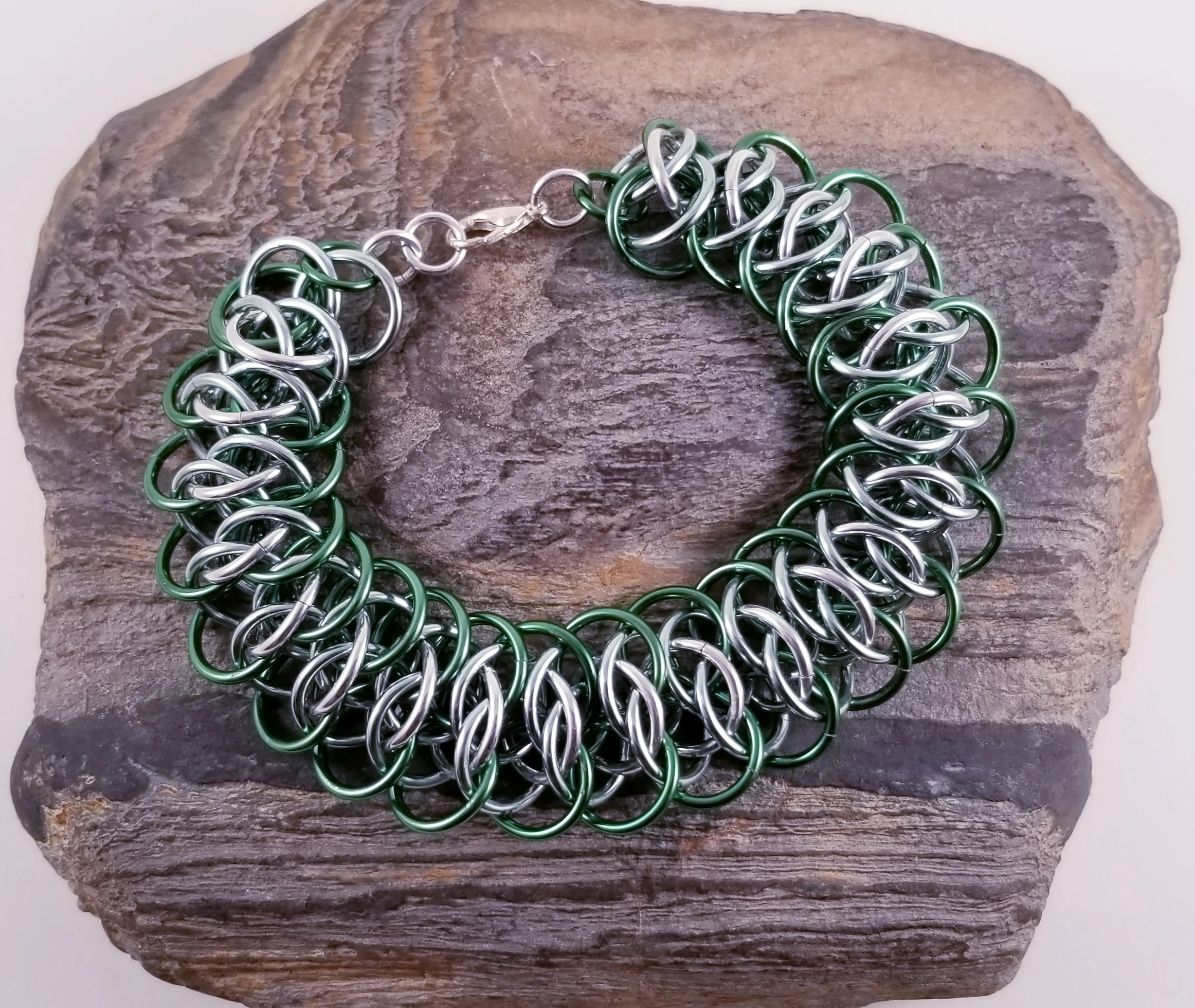 Bracelet- Viperscale Silver and Shades of Green