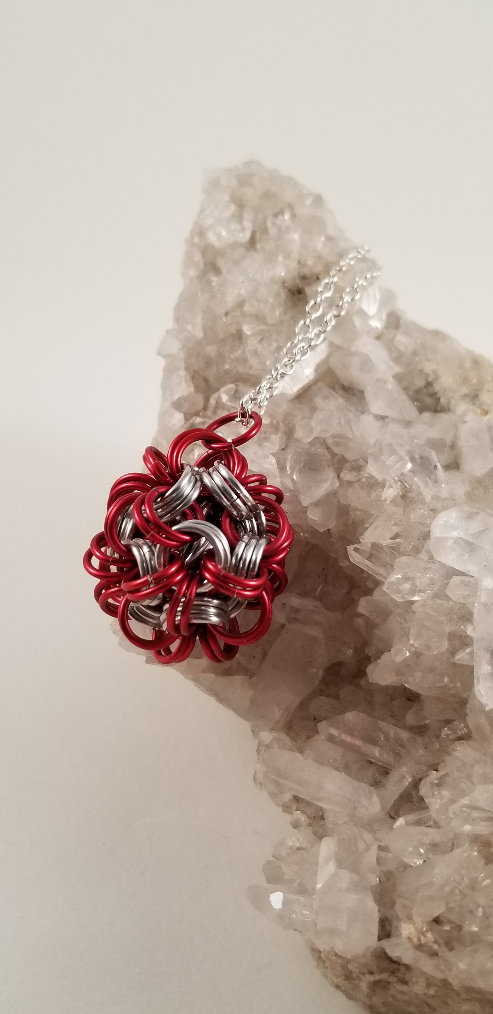 Pendant- Dodecahedron Red and Silver