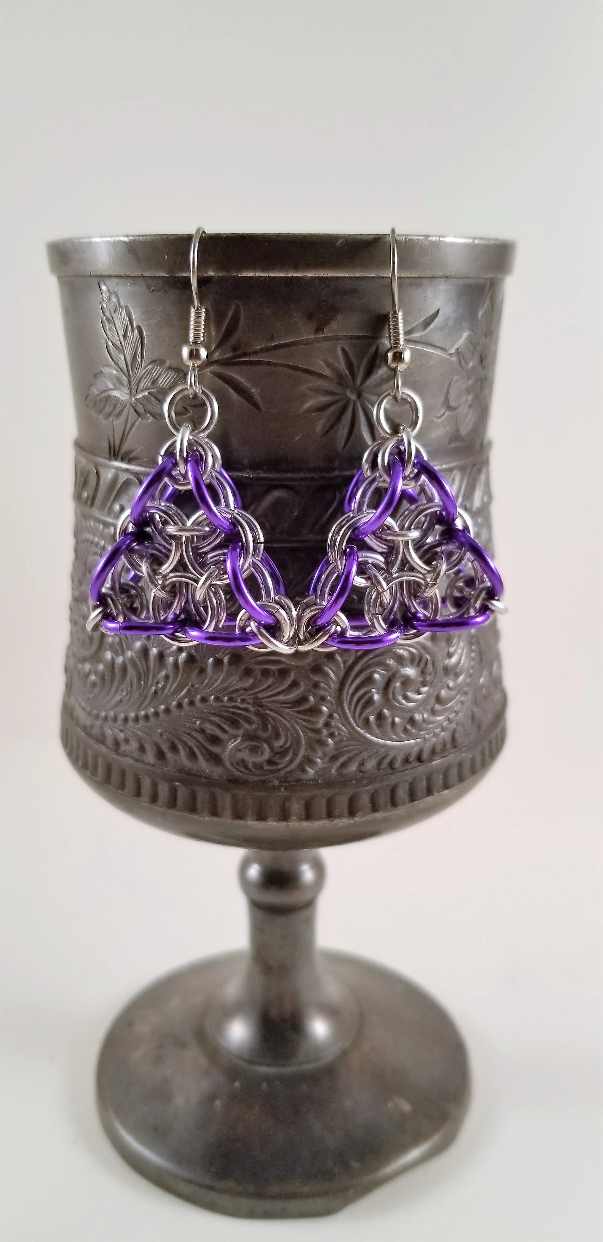 Earrings- Triangle Silver and Purple