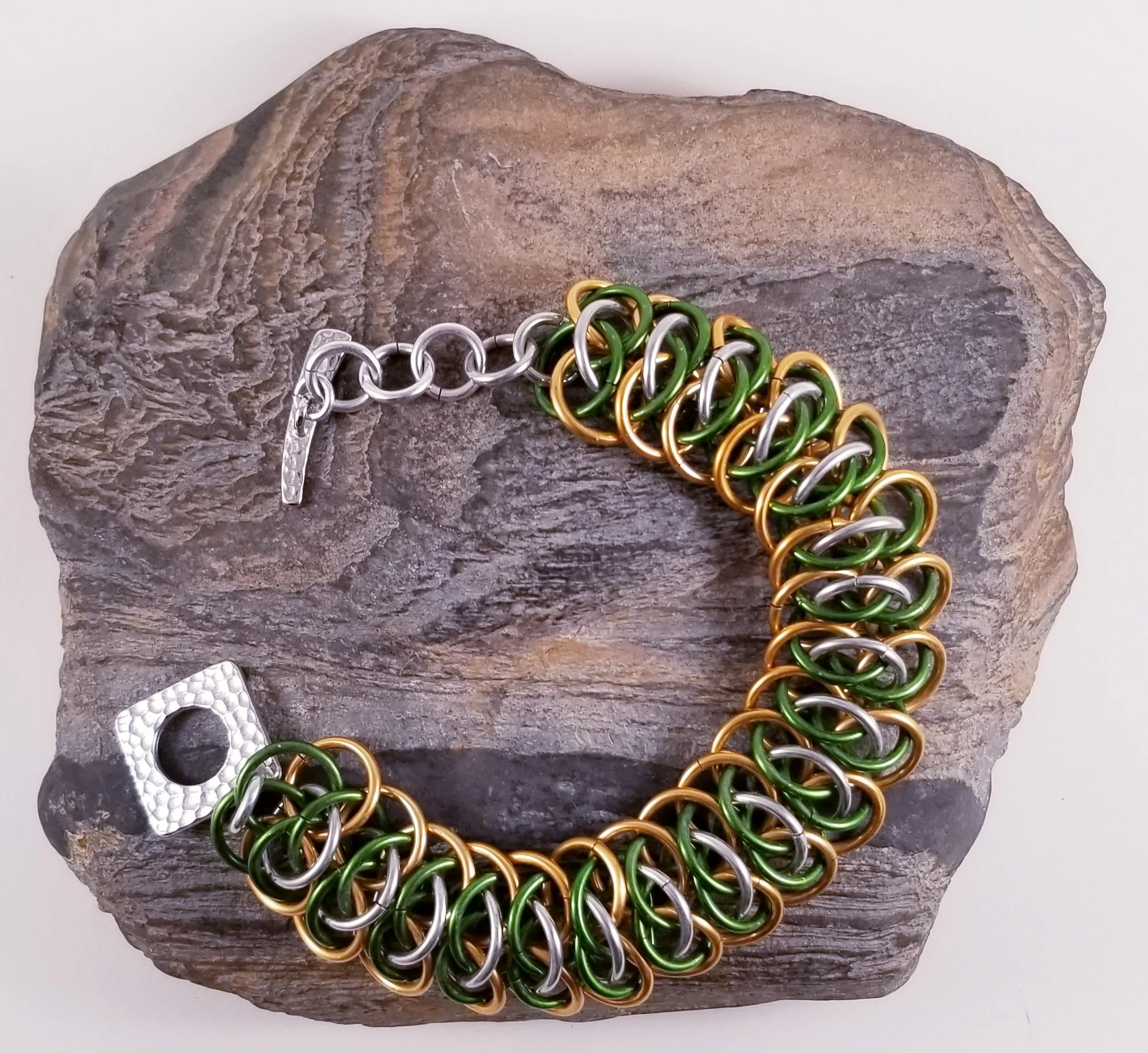 Bracelet- Viperscale Green Gold and Silver