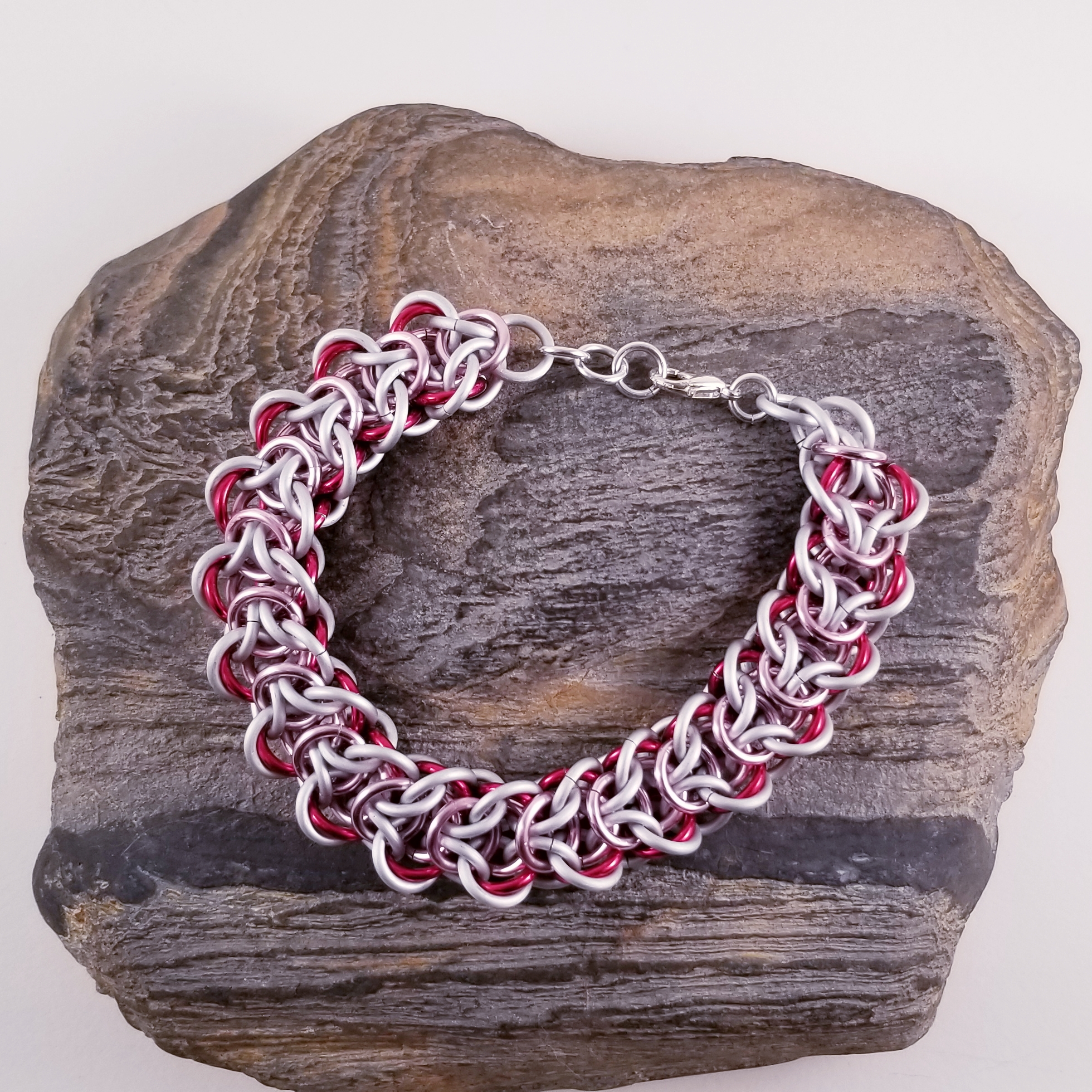 Bracelet- Elfweave Braid Frost, Pink and Red
