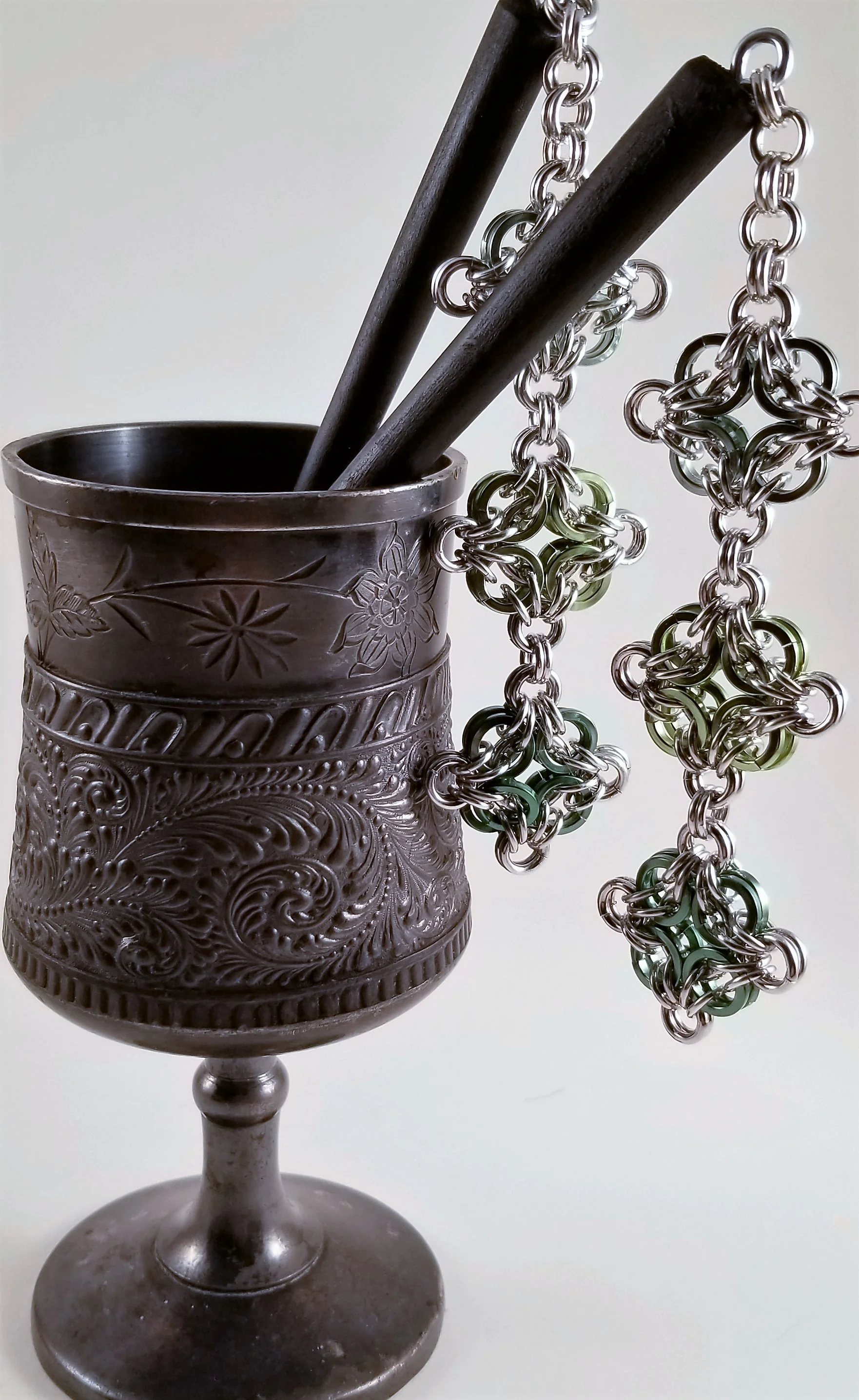 Hairsticks- Celtic Labyrinth Shades of Green