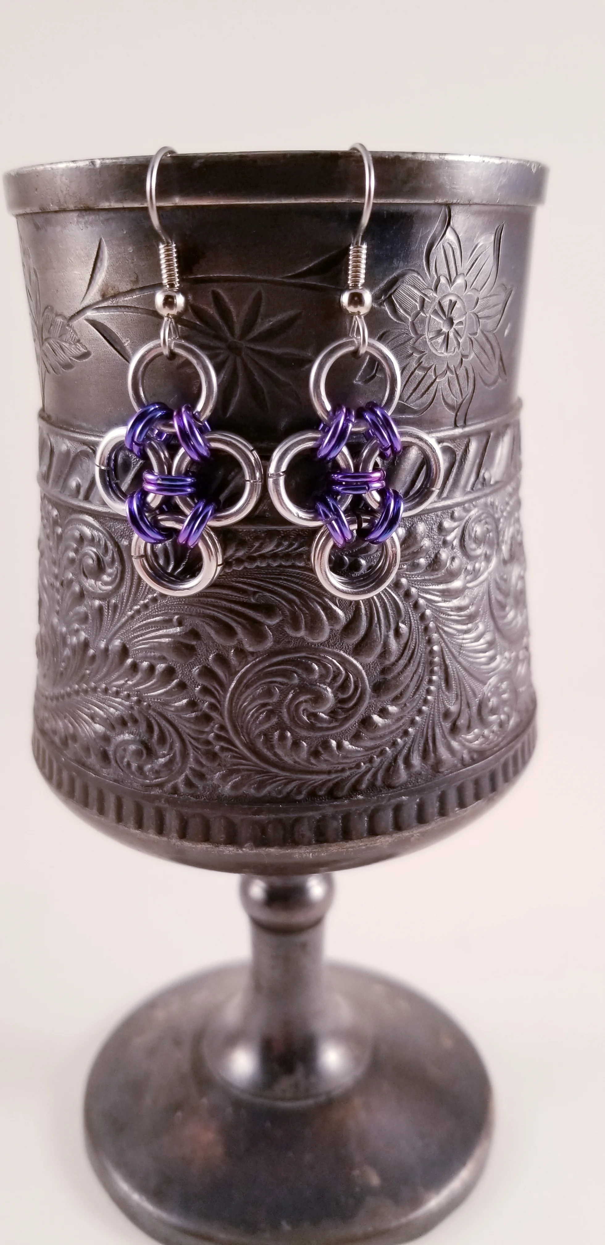 Earrings- Japanese Cross Silver and Purple Blue