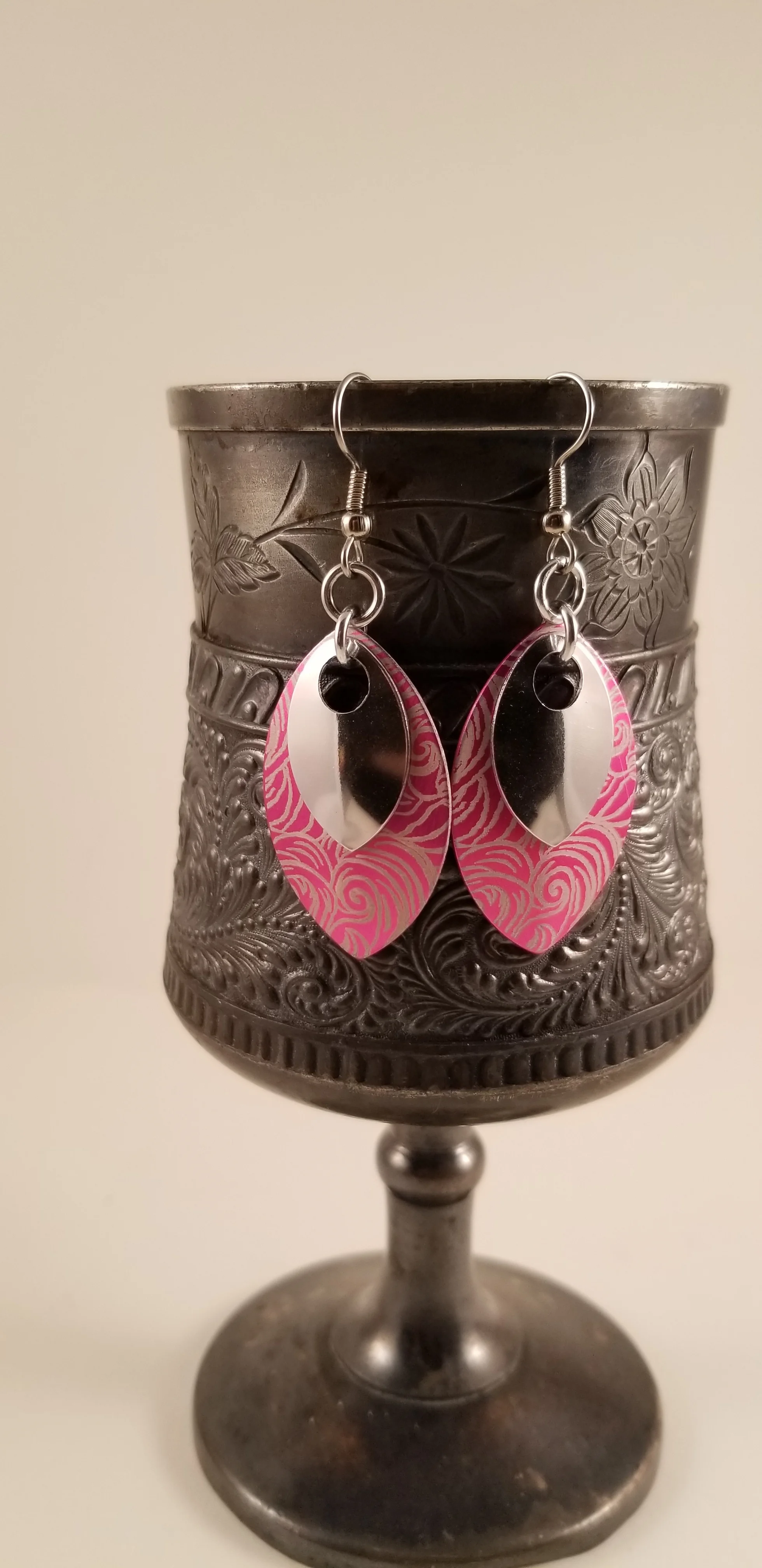 Earrings- Scales Silver and Pink Van Gogh
