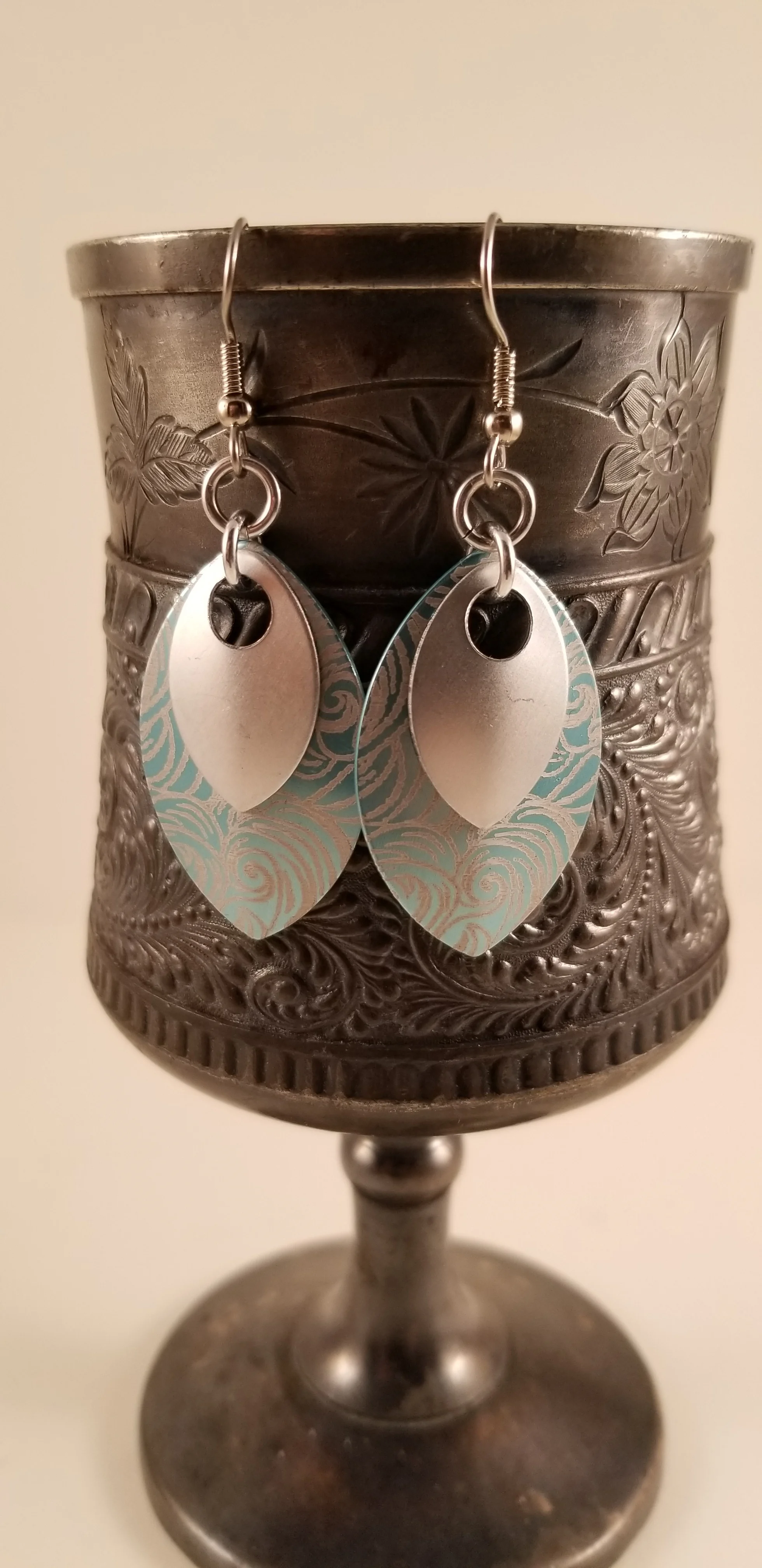 Earrings- Scales Silver and Light Blue Van Gogh