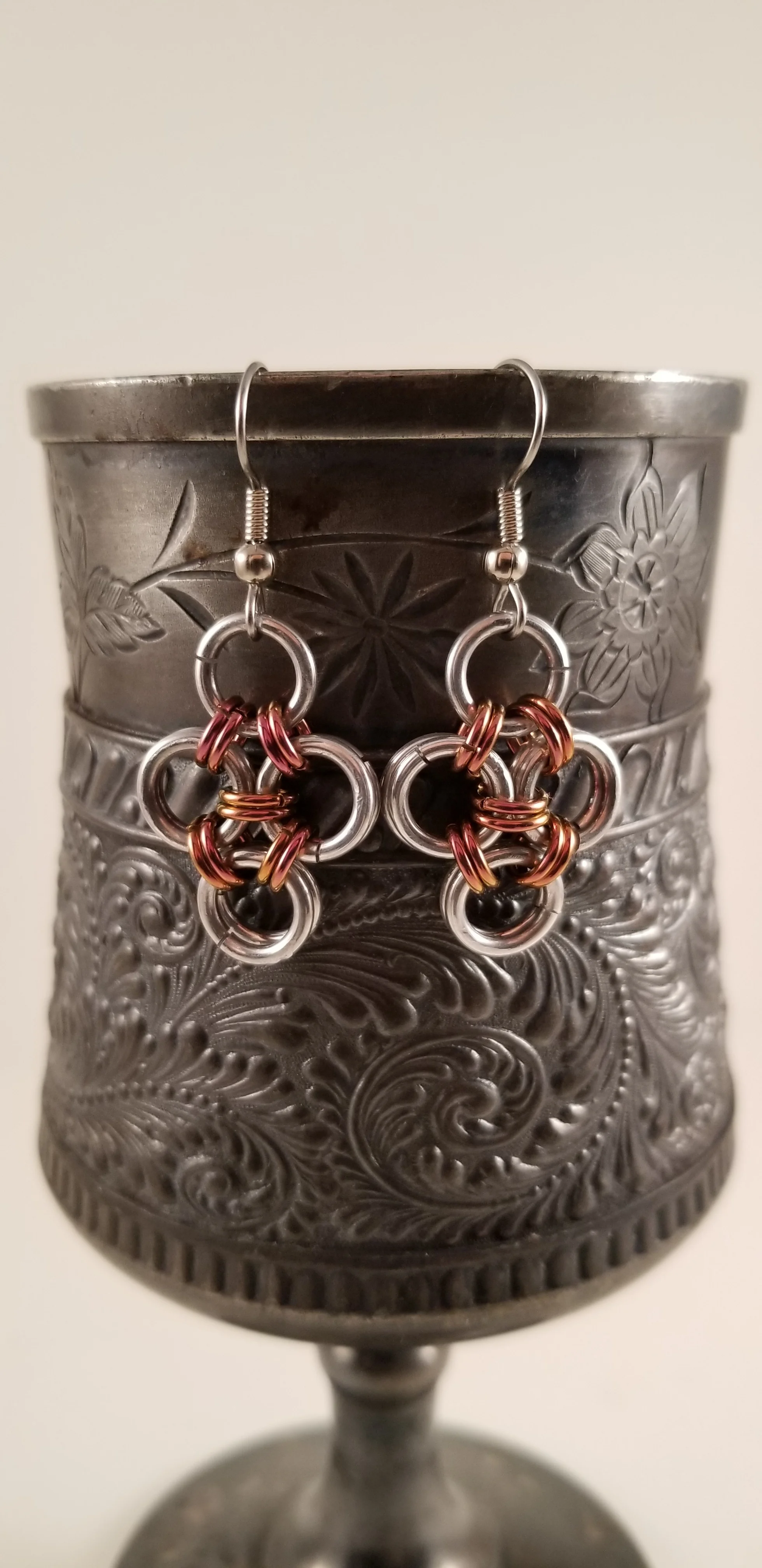 Earrings- Japanese Cross Silver and Rose Gold