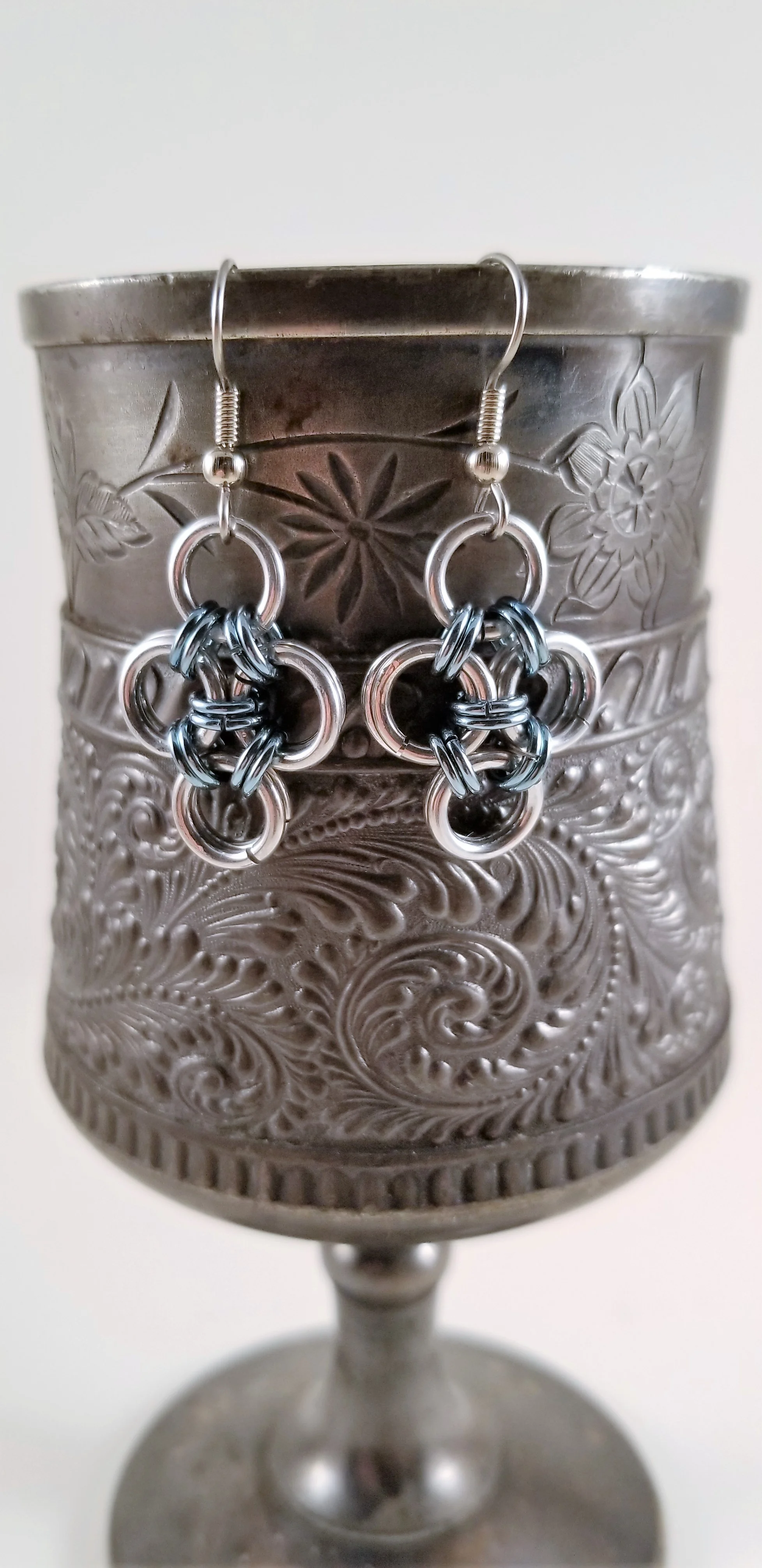 Earrings- Japanese Cross Silver and Light Blue