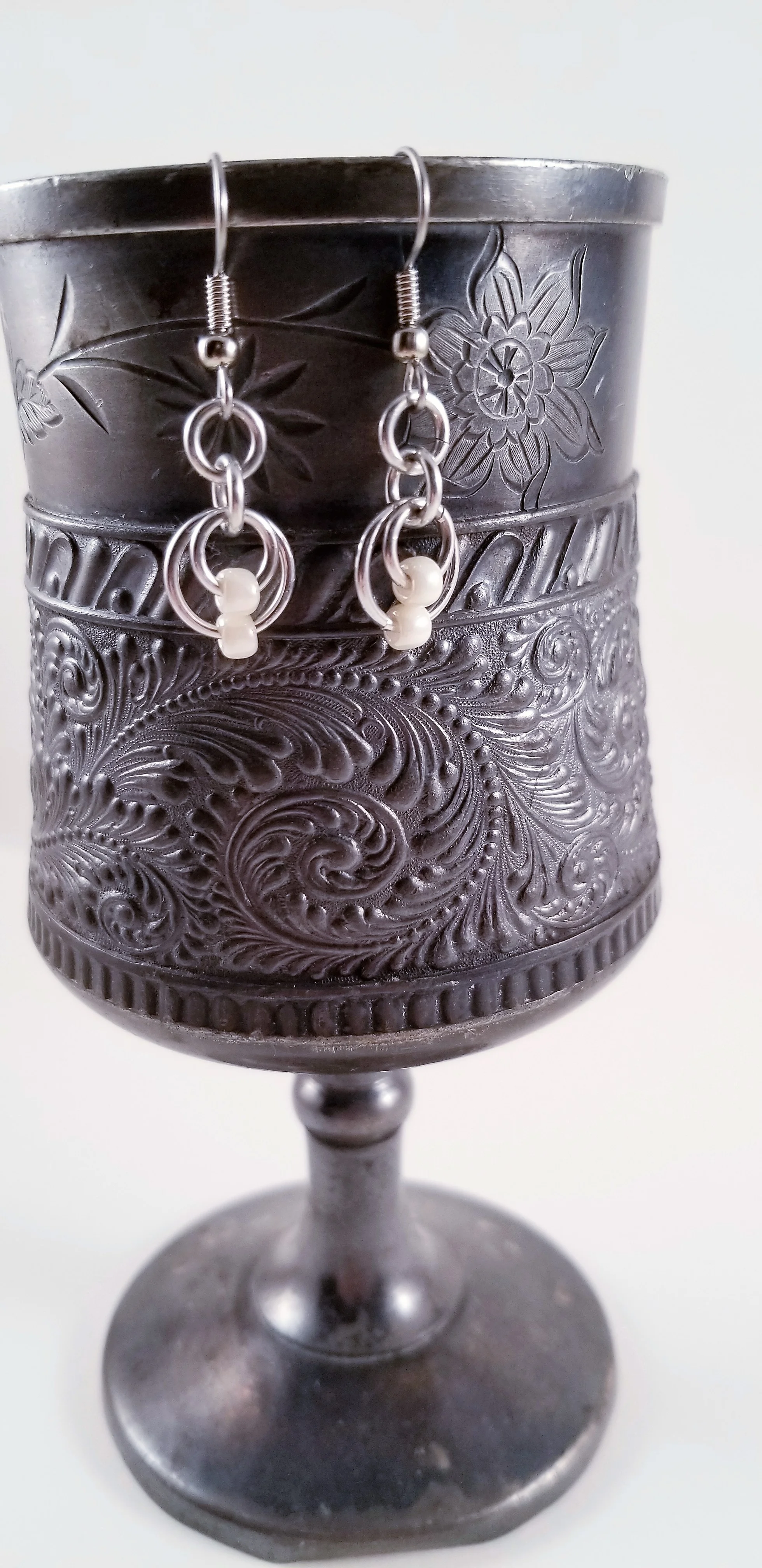 Earrings- Ring-dings Silver and White