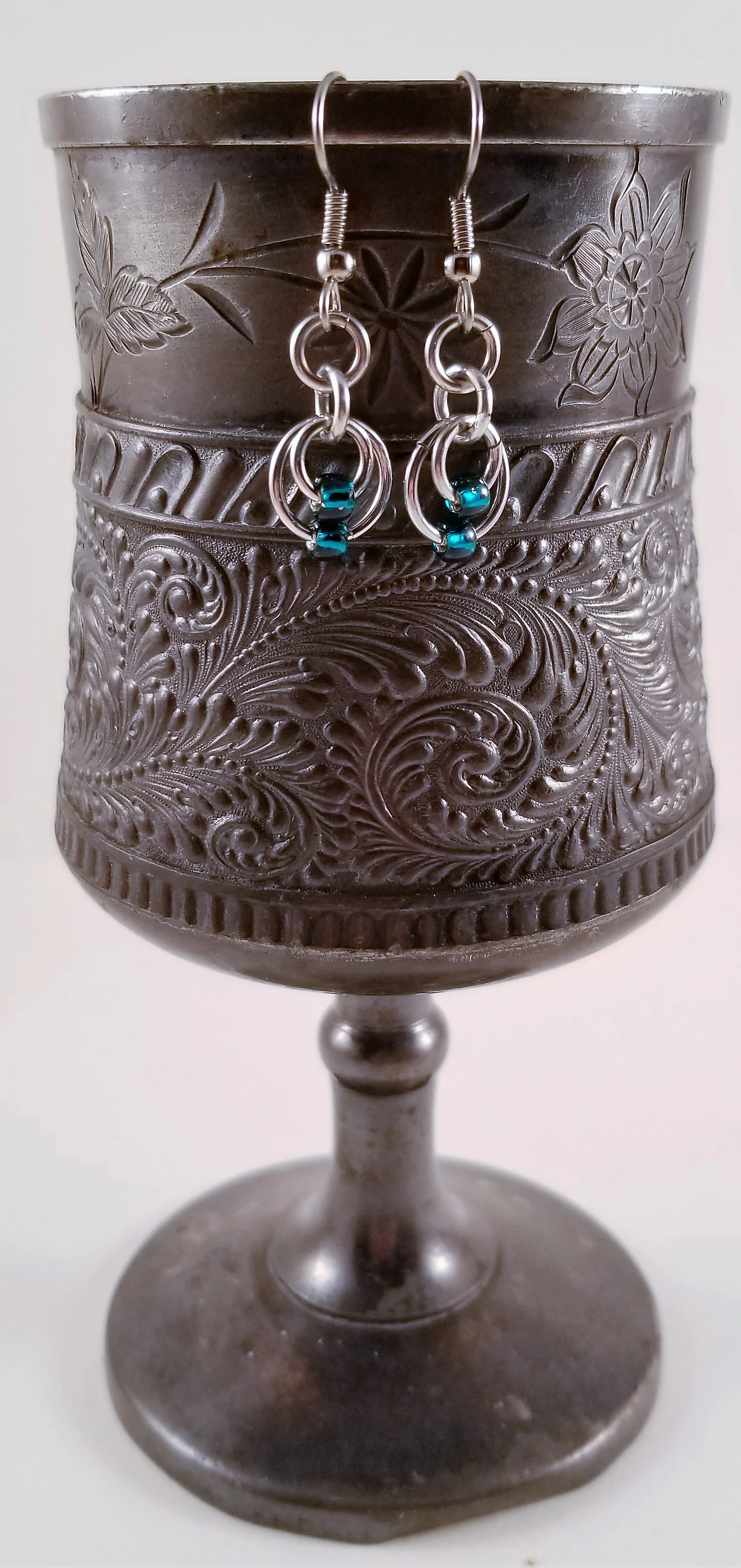 Earrings- Ring-Dings Silver and Teal Green