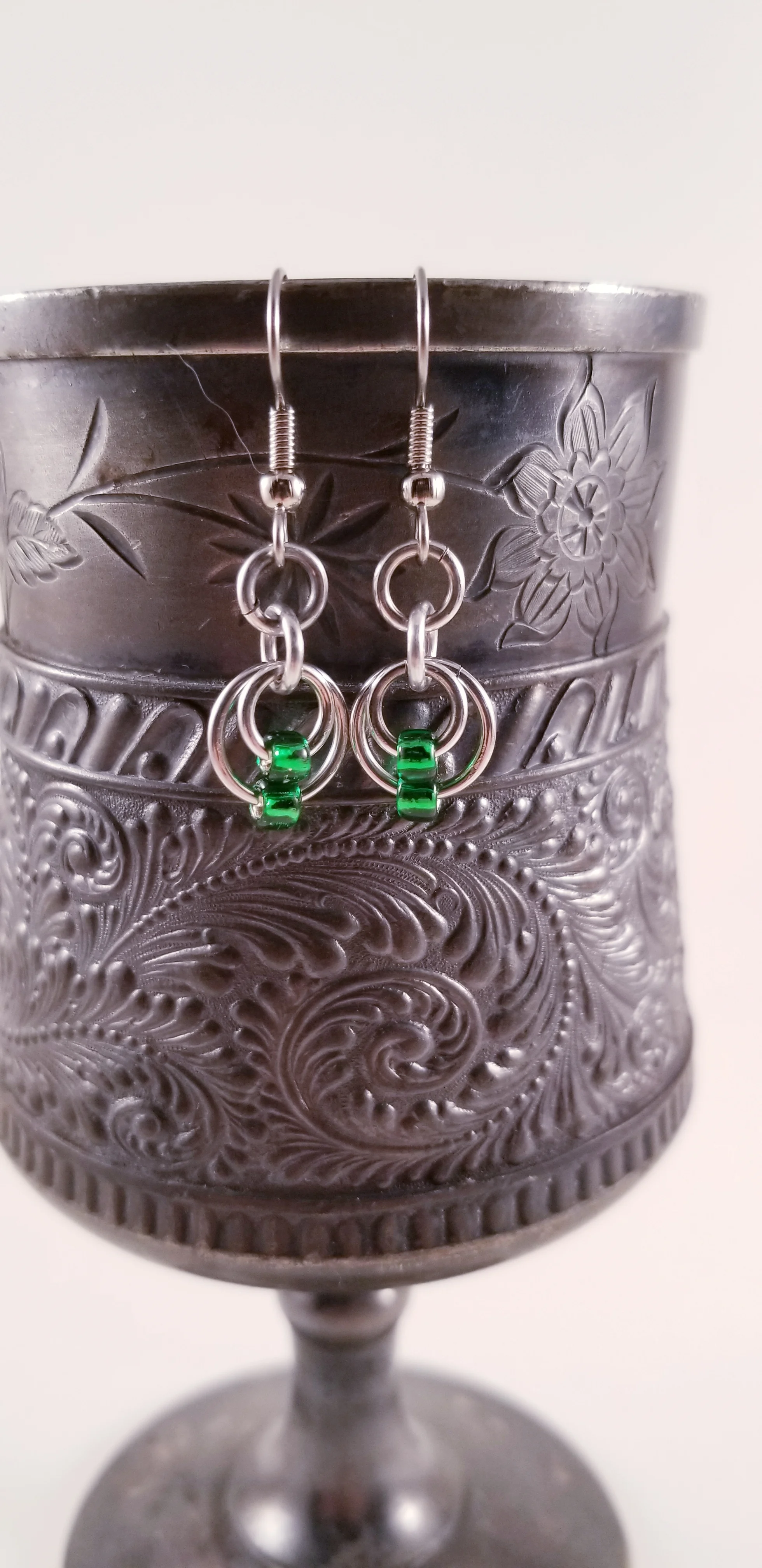Earrings- Ring-dings Silver and Green