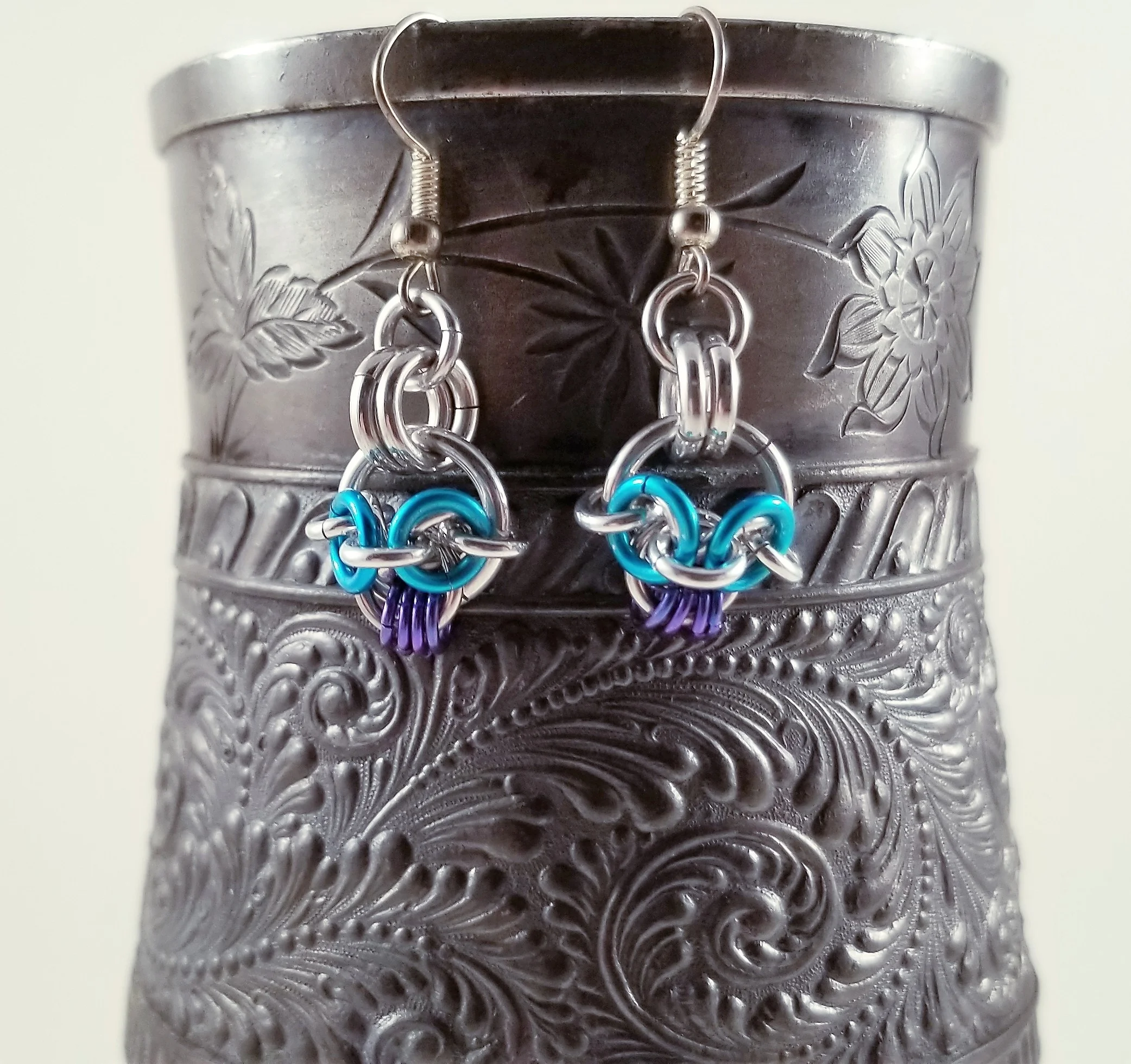 Earrings- Sugar Skull Silver Blue and Purple