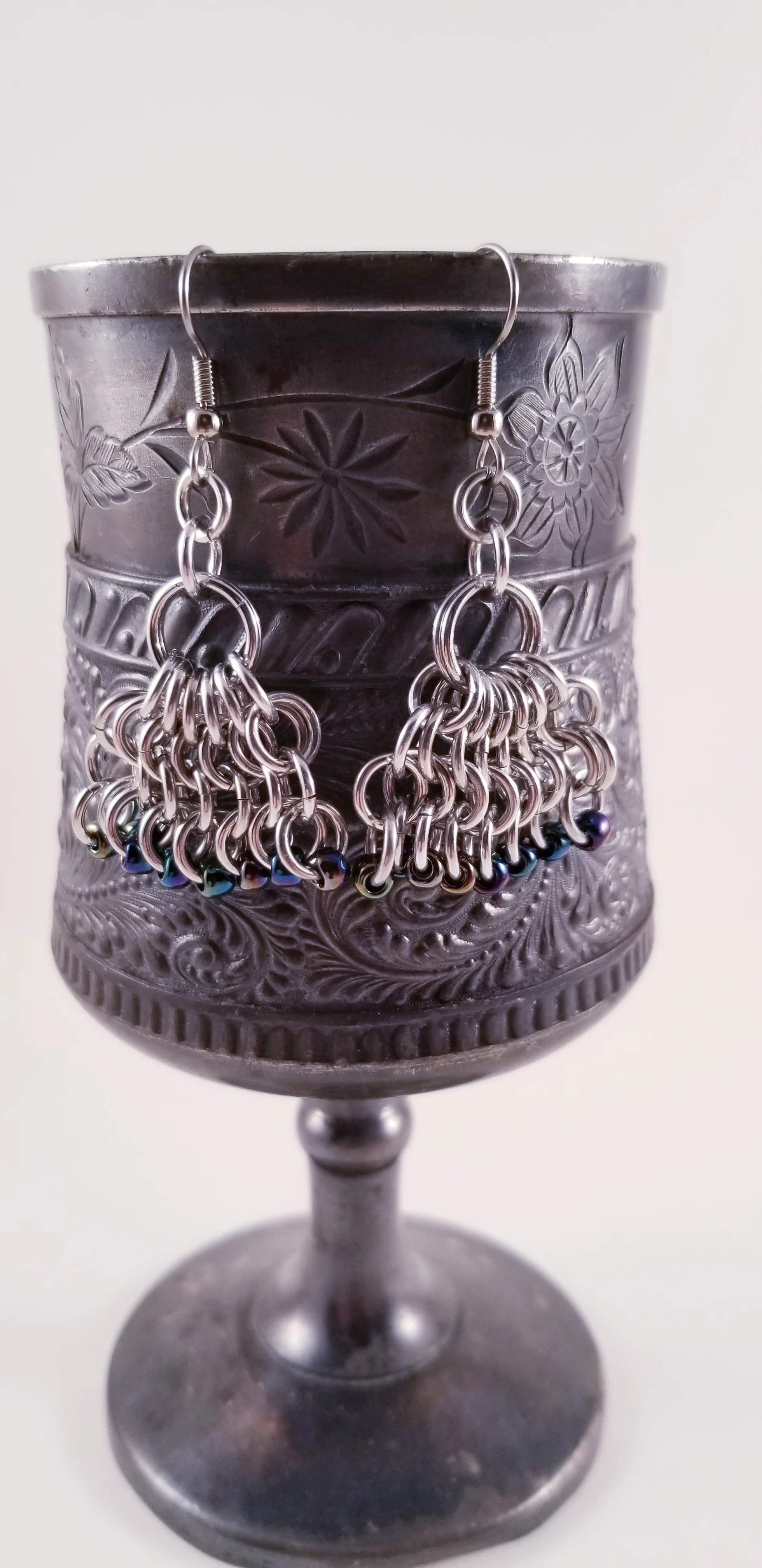 Earrings- Beaded Fan Aluminum and Peacock