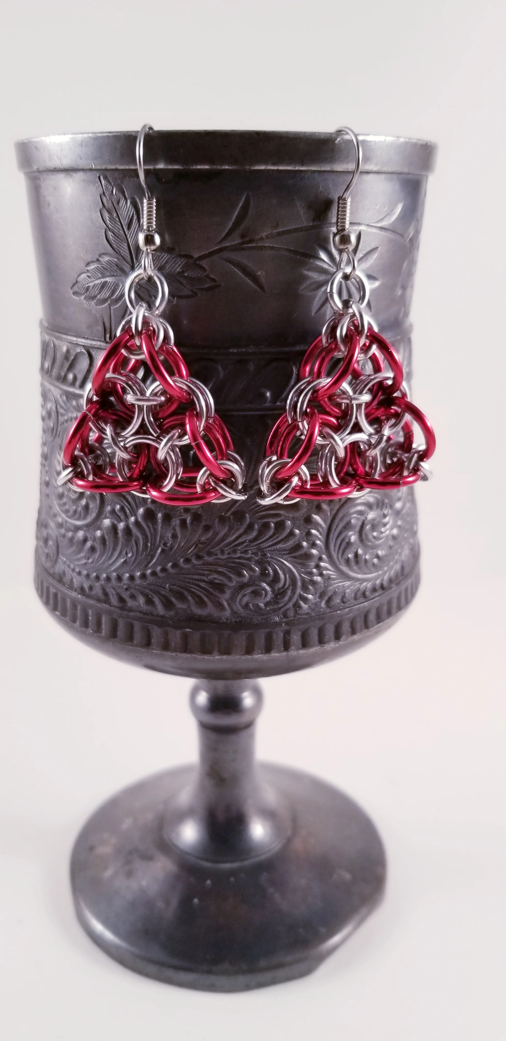 Earrings- Triangle Silver and Red