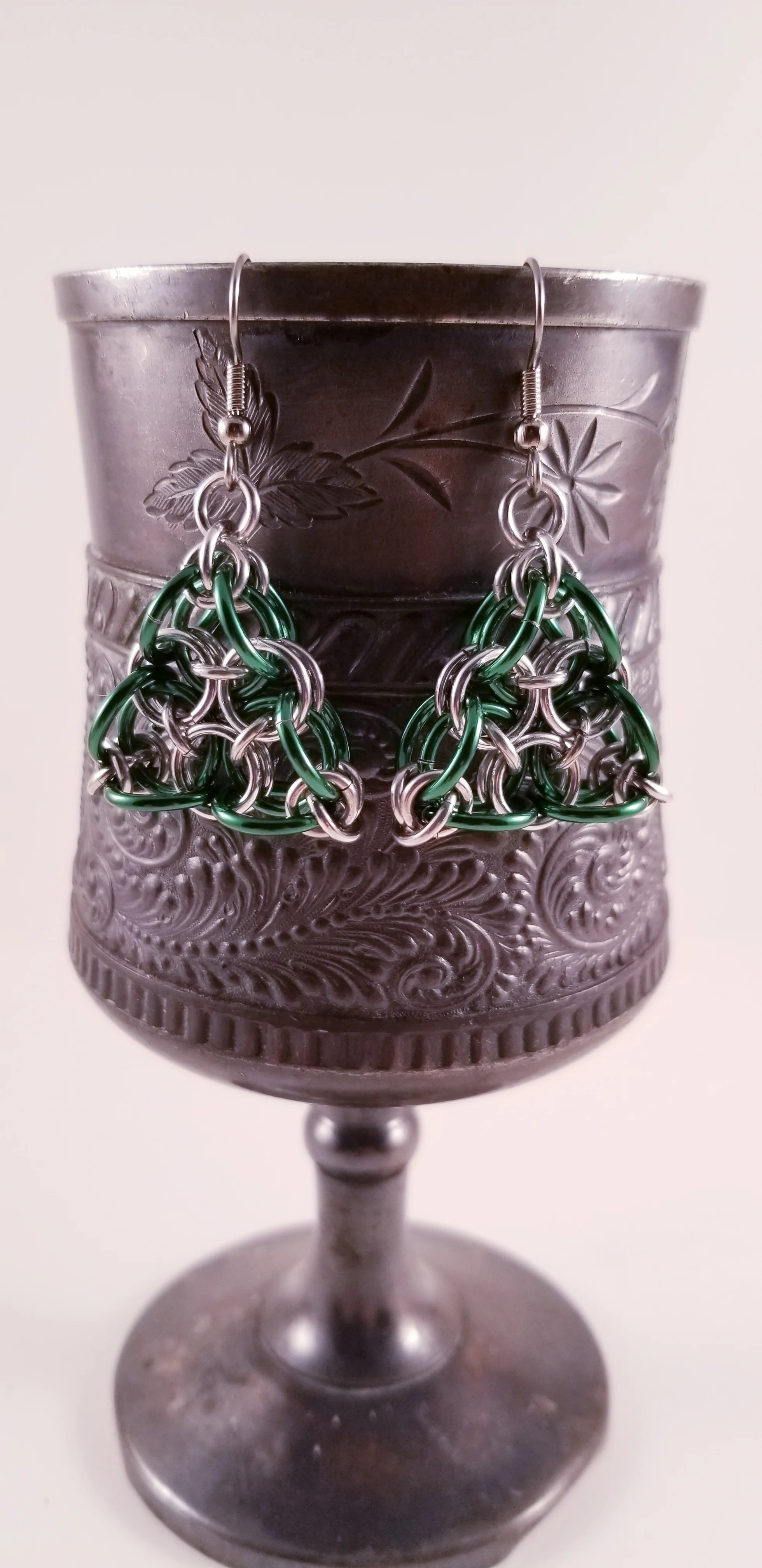 Earrings- Triangle Silver and Green