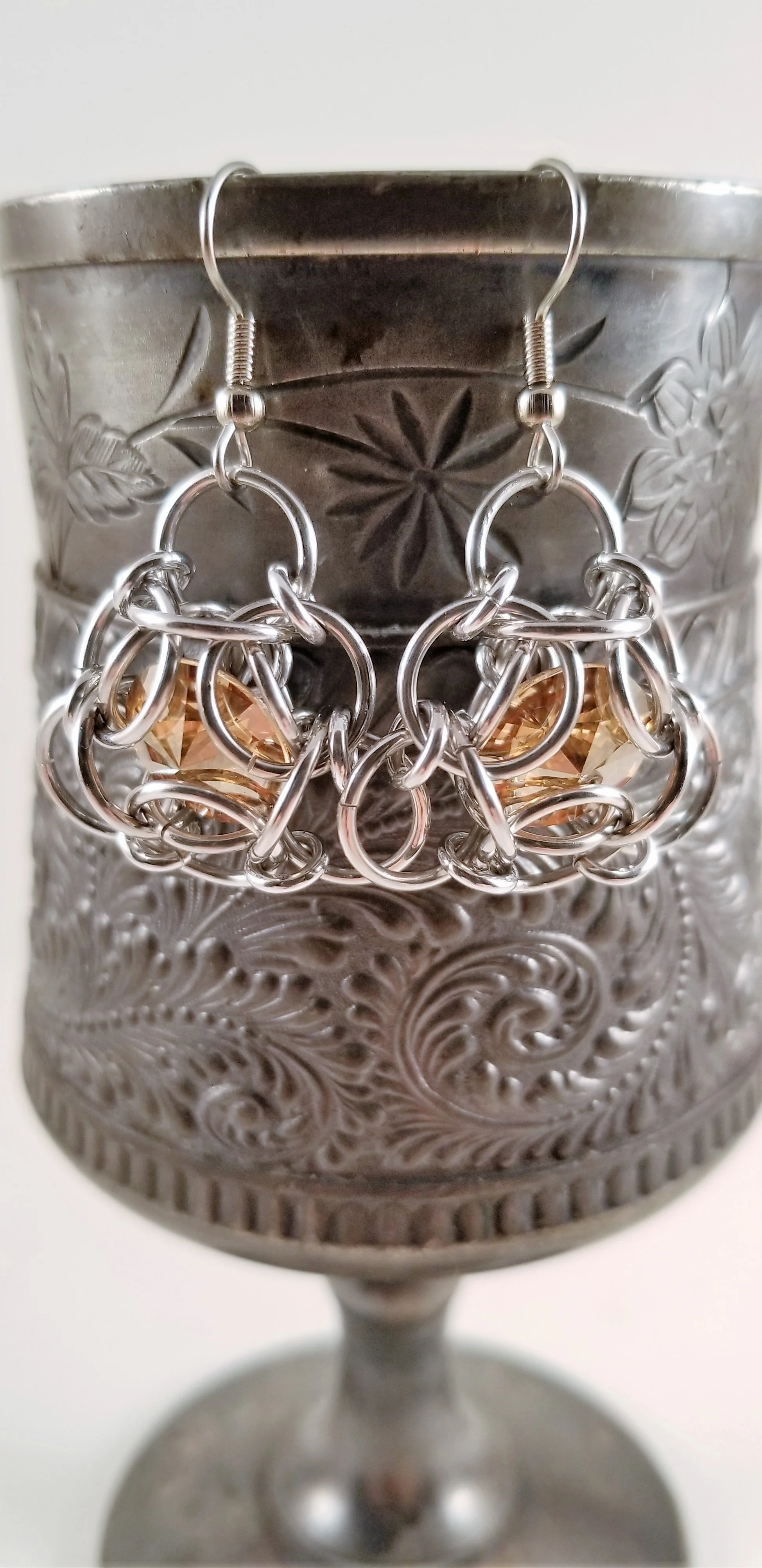 Earrings- Isotope Silver and Champagne Swarovski Crystal