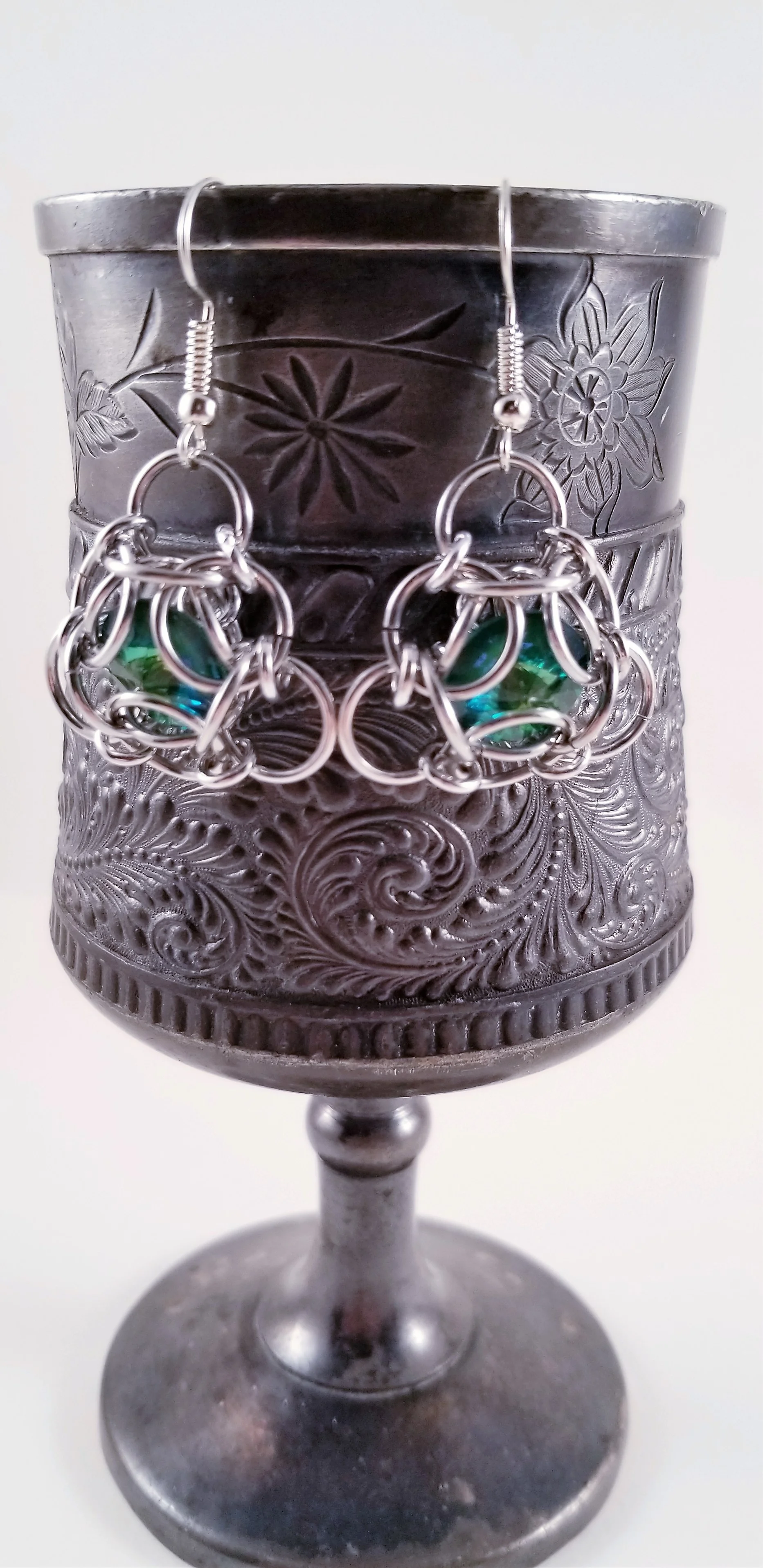 Earrings- Isotope Silver and Swarovski Ultra Emerald 