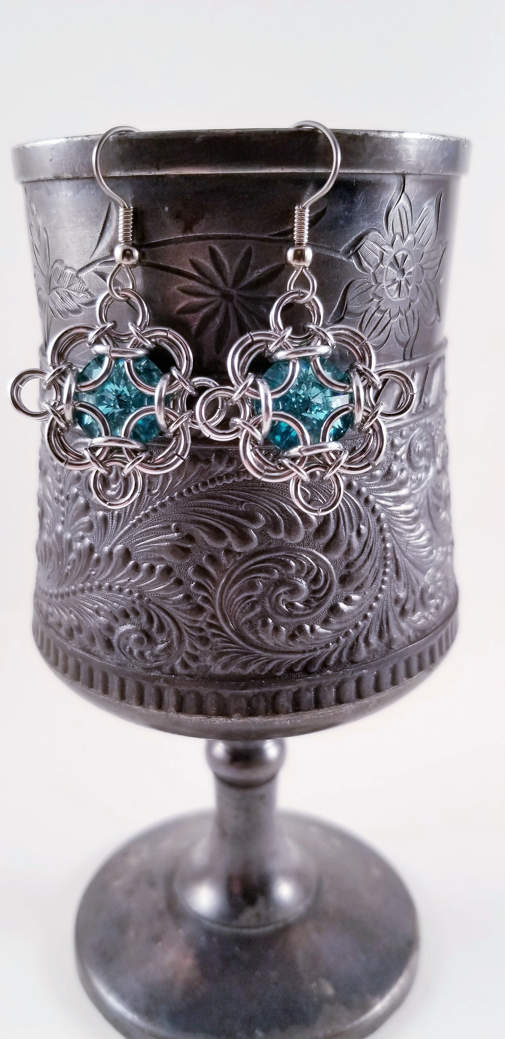 Earrings- Rivoli Power Silver and Swarovski Aquamarine