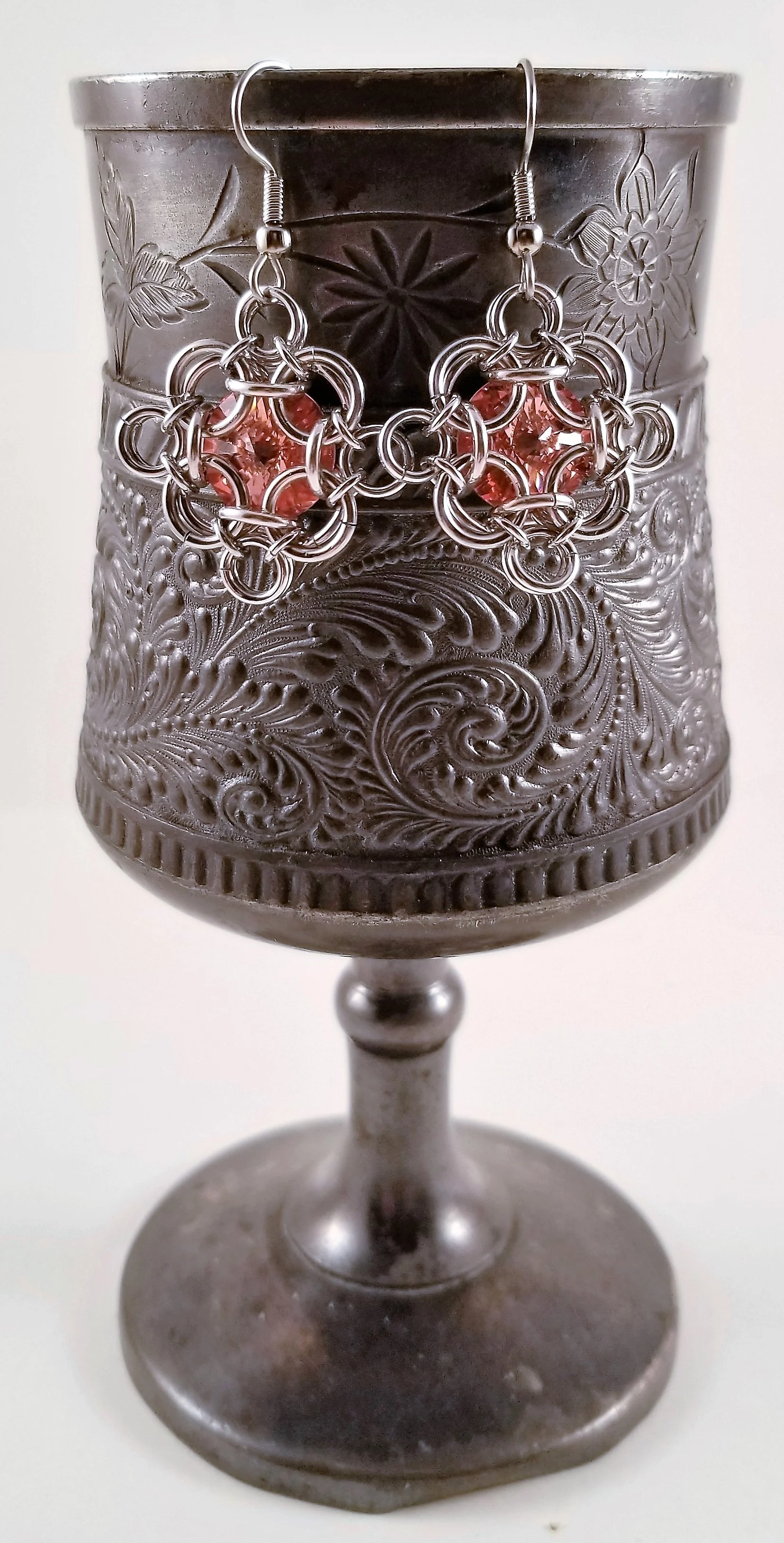 Earrings- Rivoli Power Silver and Swarovski Peach