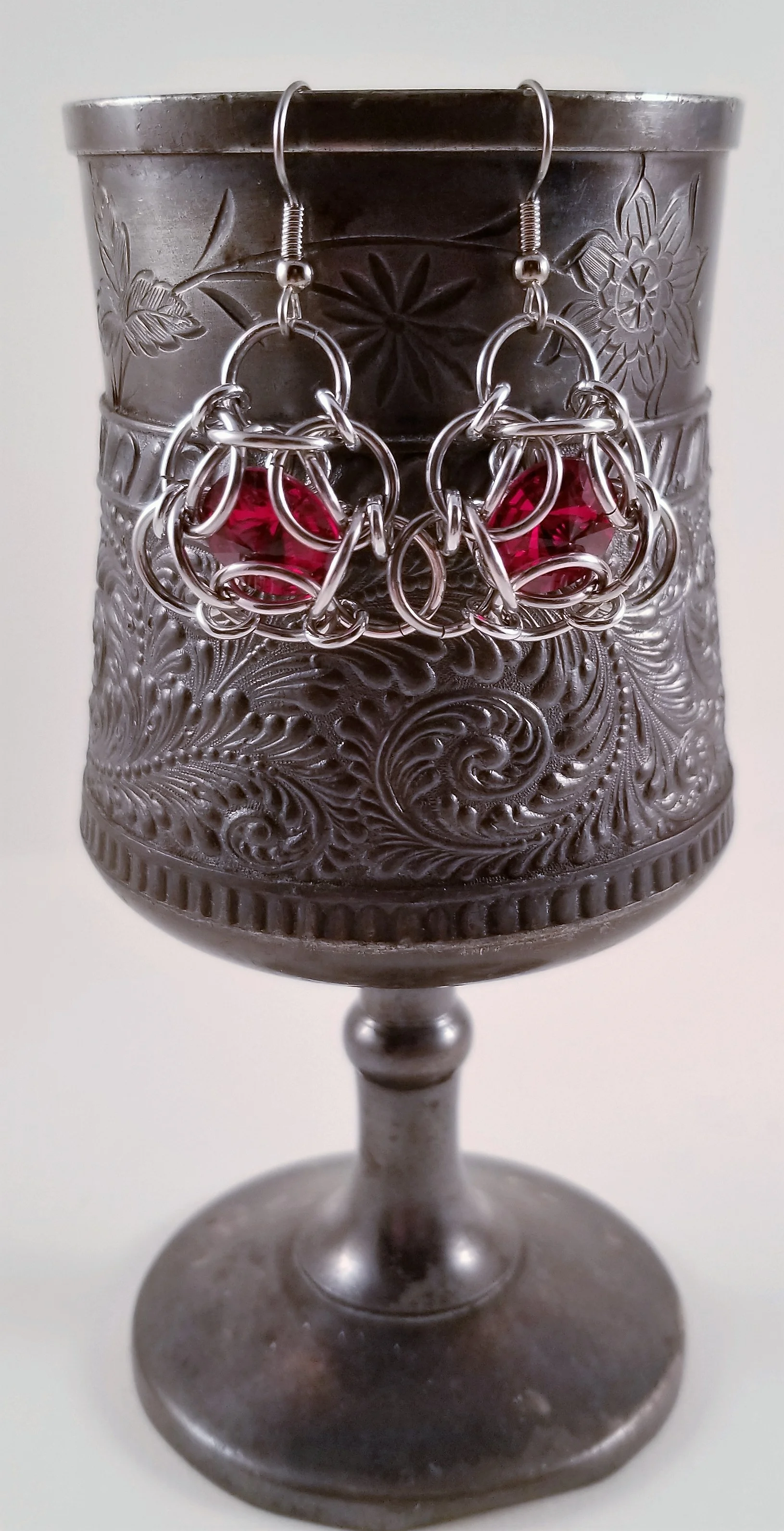 Earrings- Isotope Silver and Swarovski Red