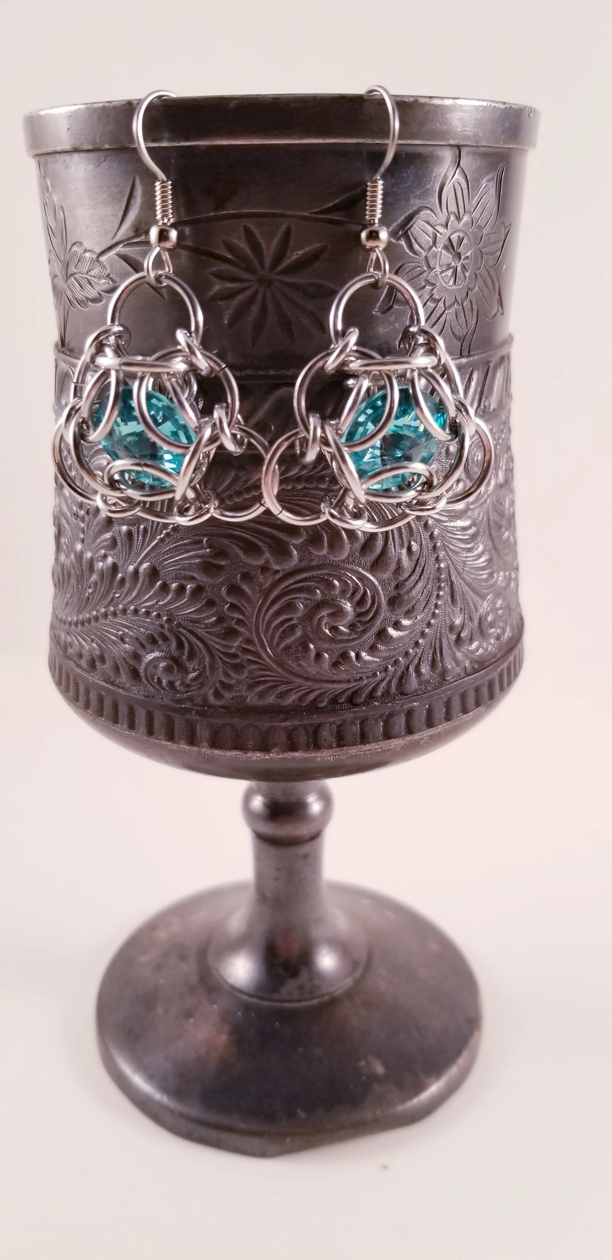 Earrings- Isotope Silver and Swarovski Aquamarine