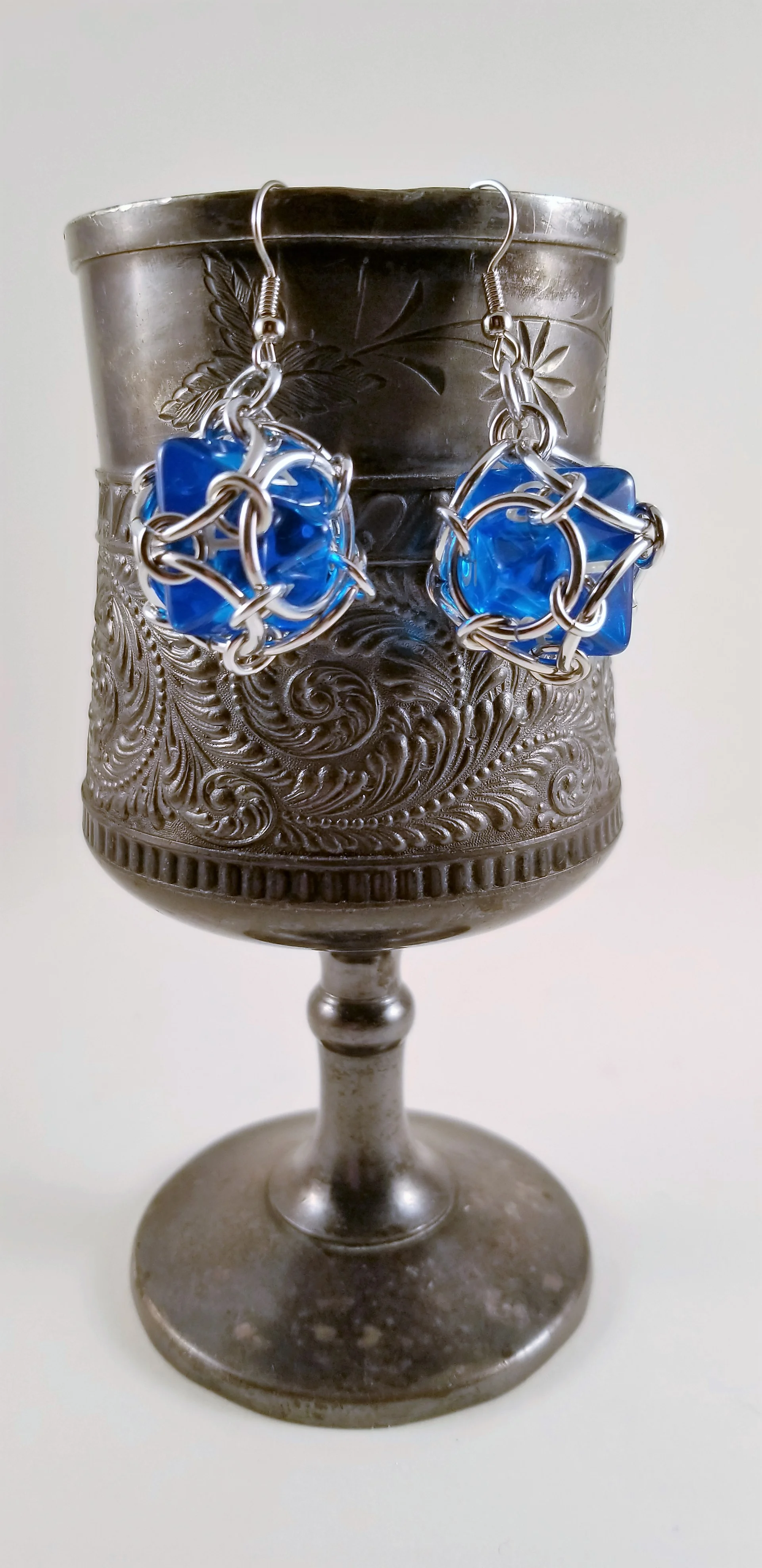 Earrings- Dice d8 Blue