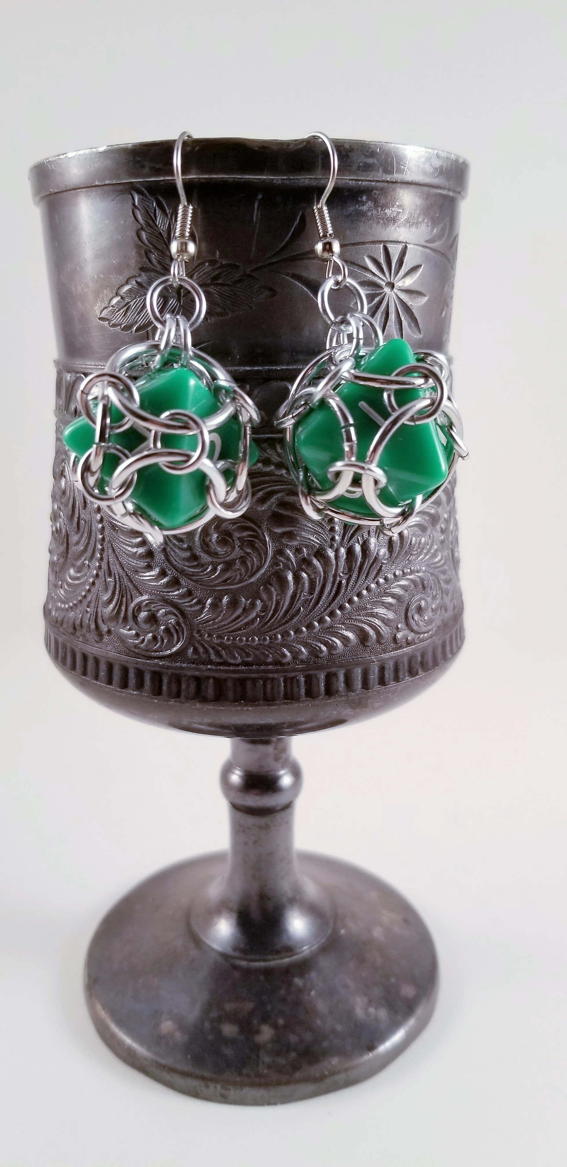 Earrings- Dice d8 Green