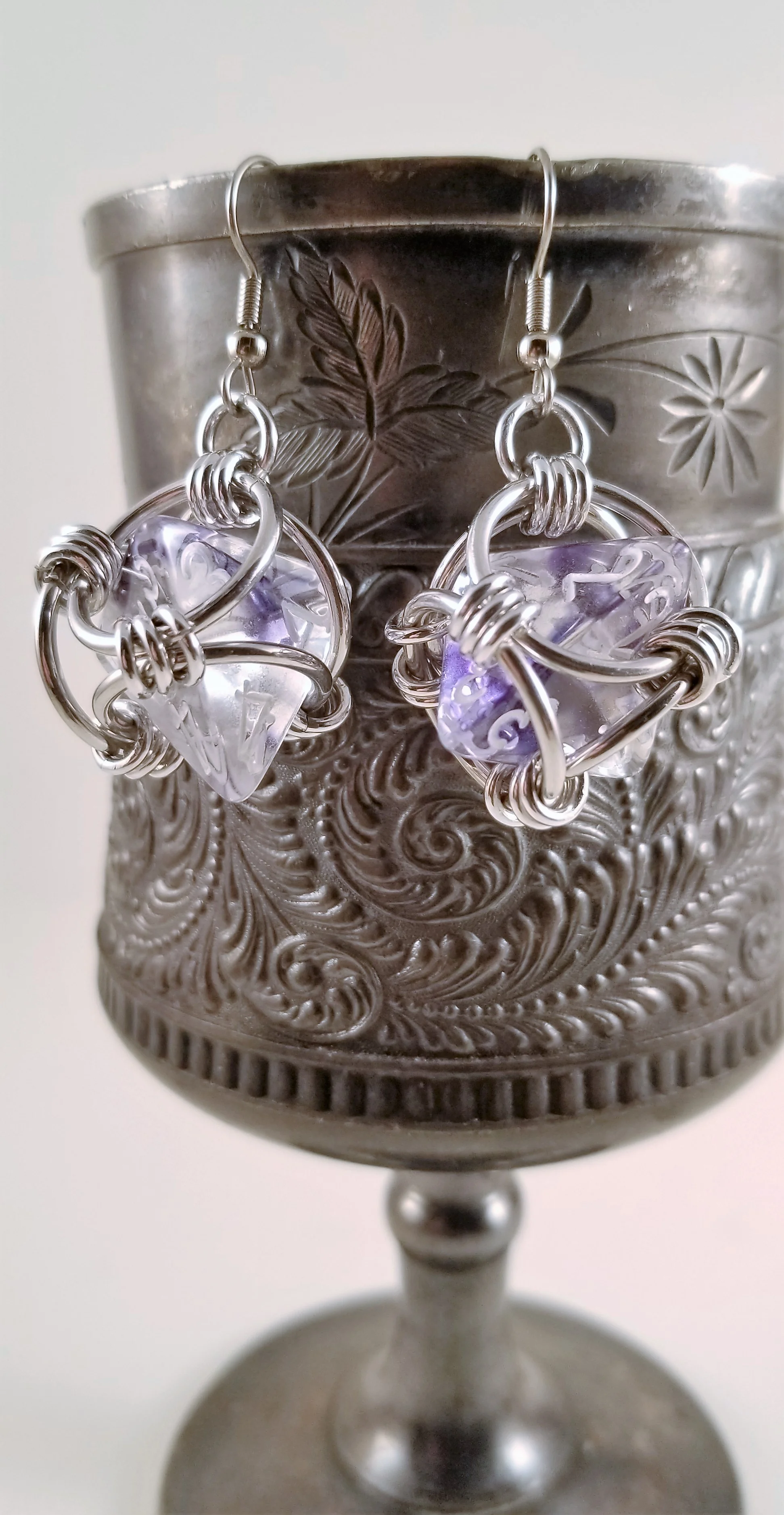 Earrings- Dice d8 Clear and Blue