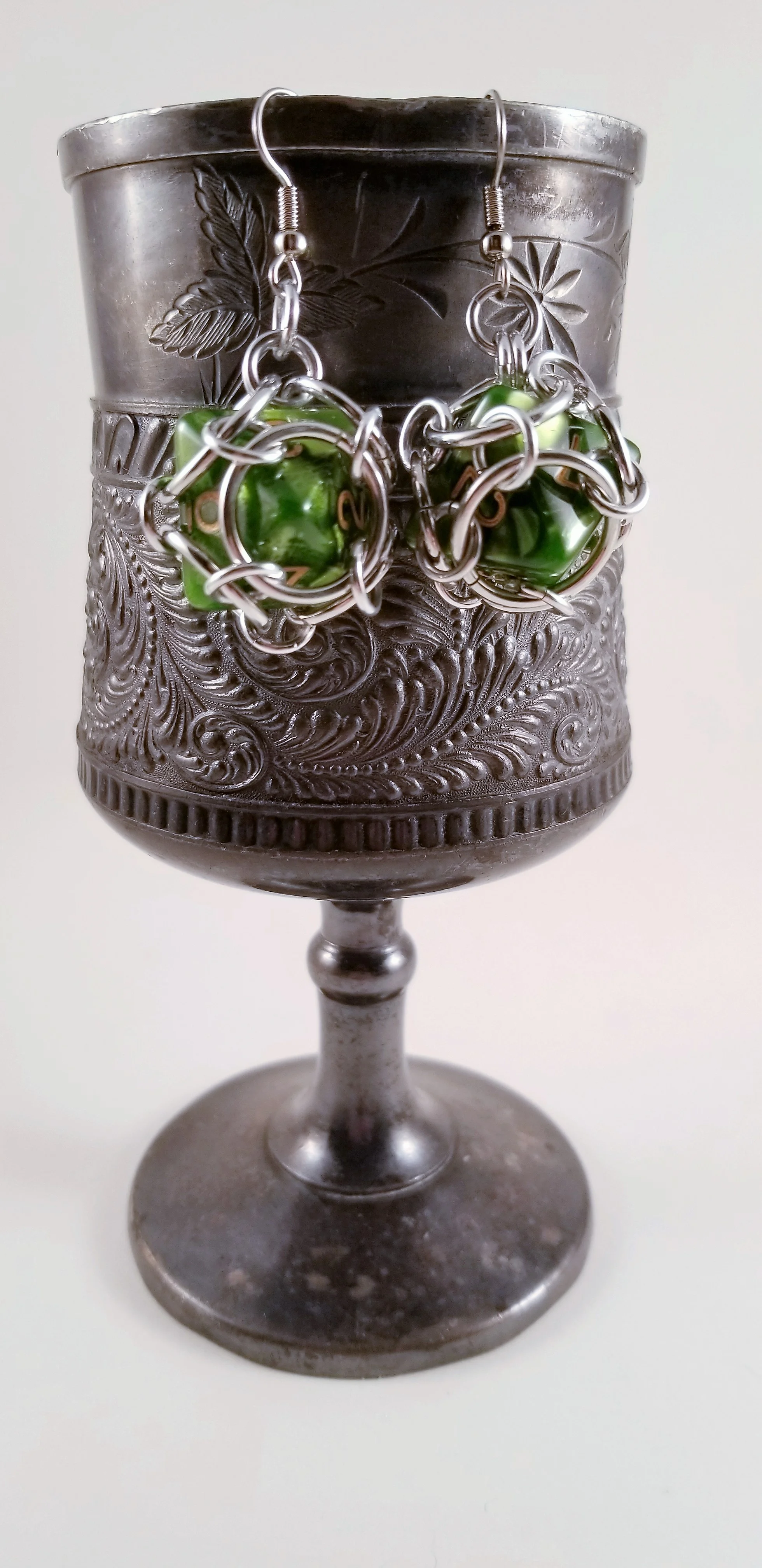 Earrings- Dice d8 Swirled Green