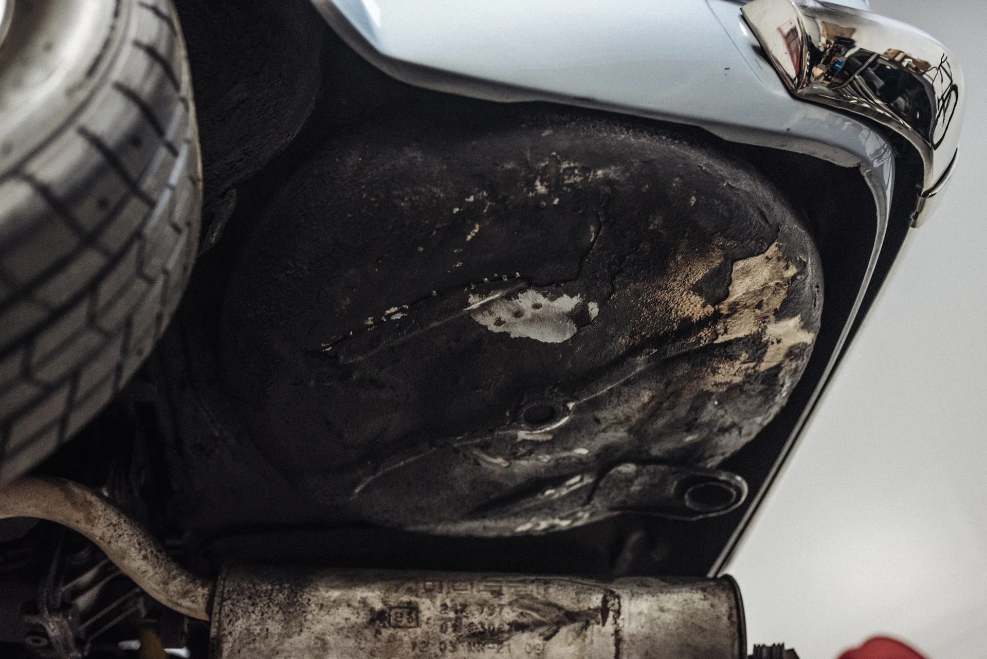 Note the large patch of metal welded on the spare wheel well. It’s covered mostly by grime, but you will be able to see it better in the next blog.