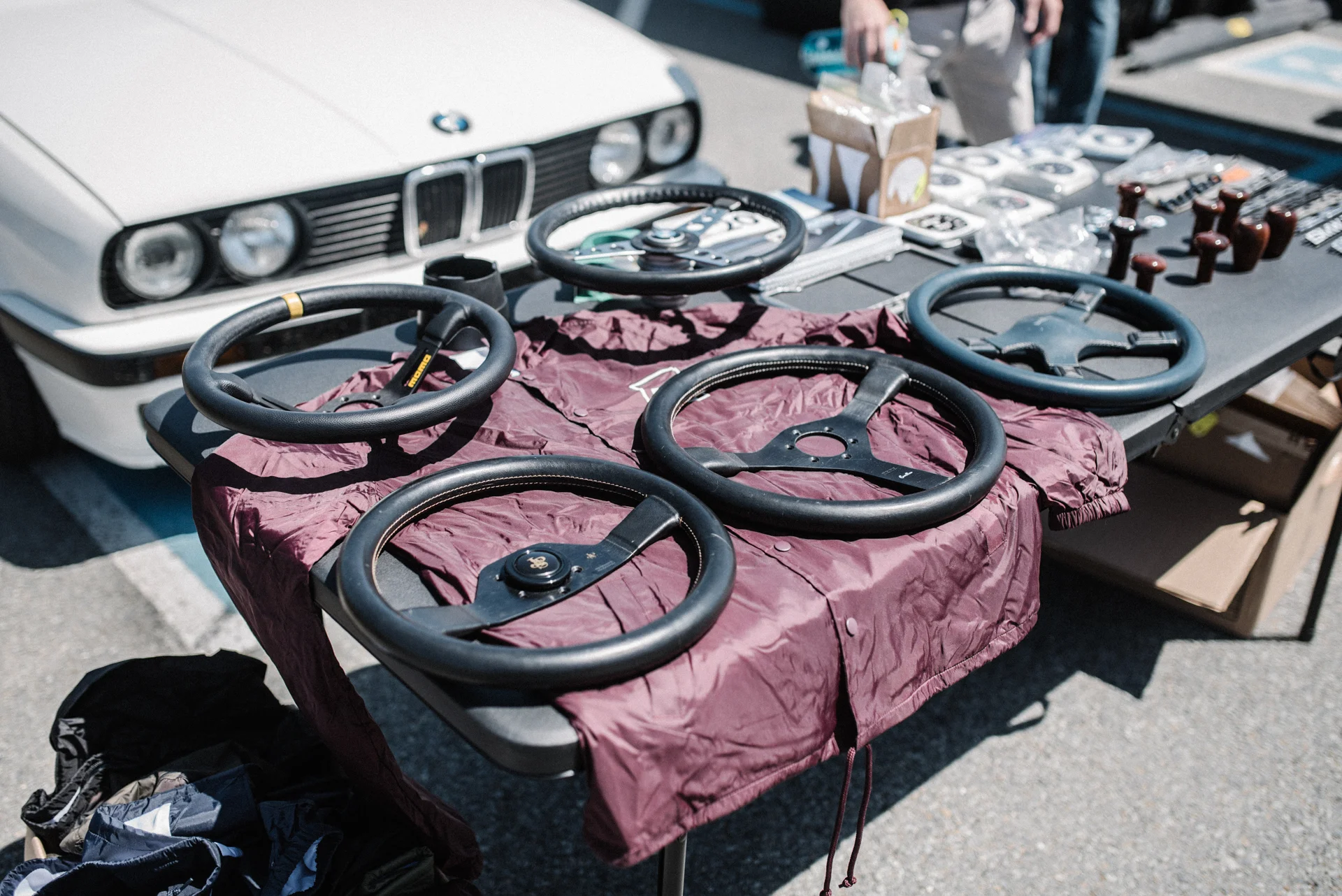 Riley of The Paddock made the trek all the way from SoCal to display some of his goods, including his small batch shift knobs.