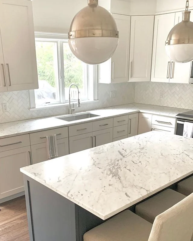 Marble adds character to a space - timeless + natural - love these counter tops just installed 💚