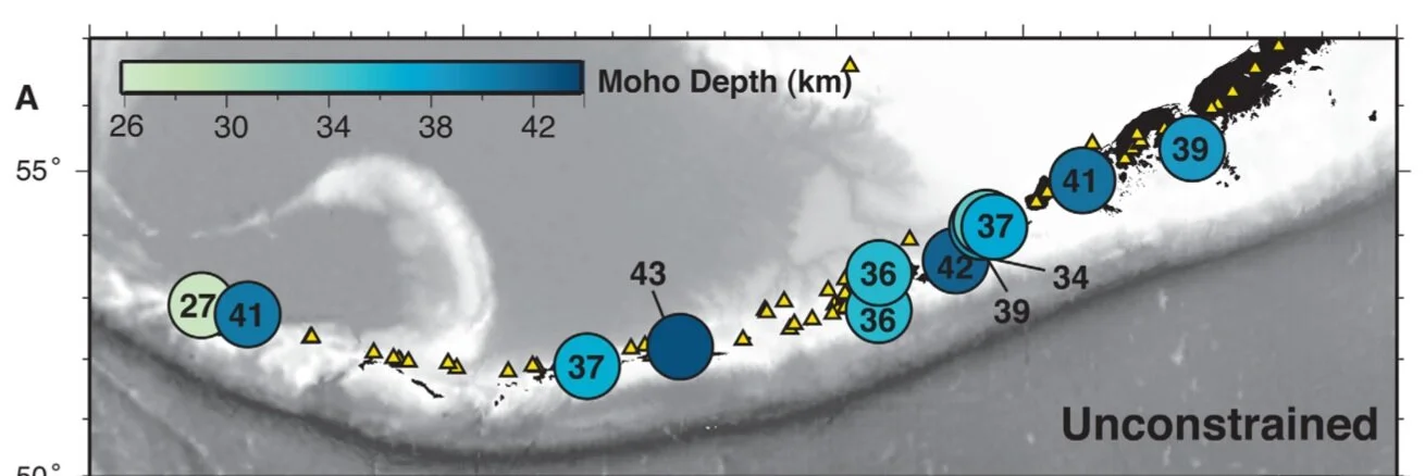 Aleutian arc crustal thickness.