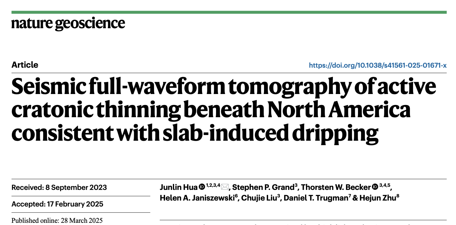 Hua et al. North America Cratonic Thinning Published in Nat. Geo.