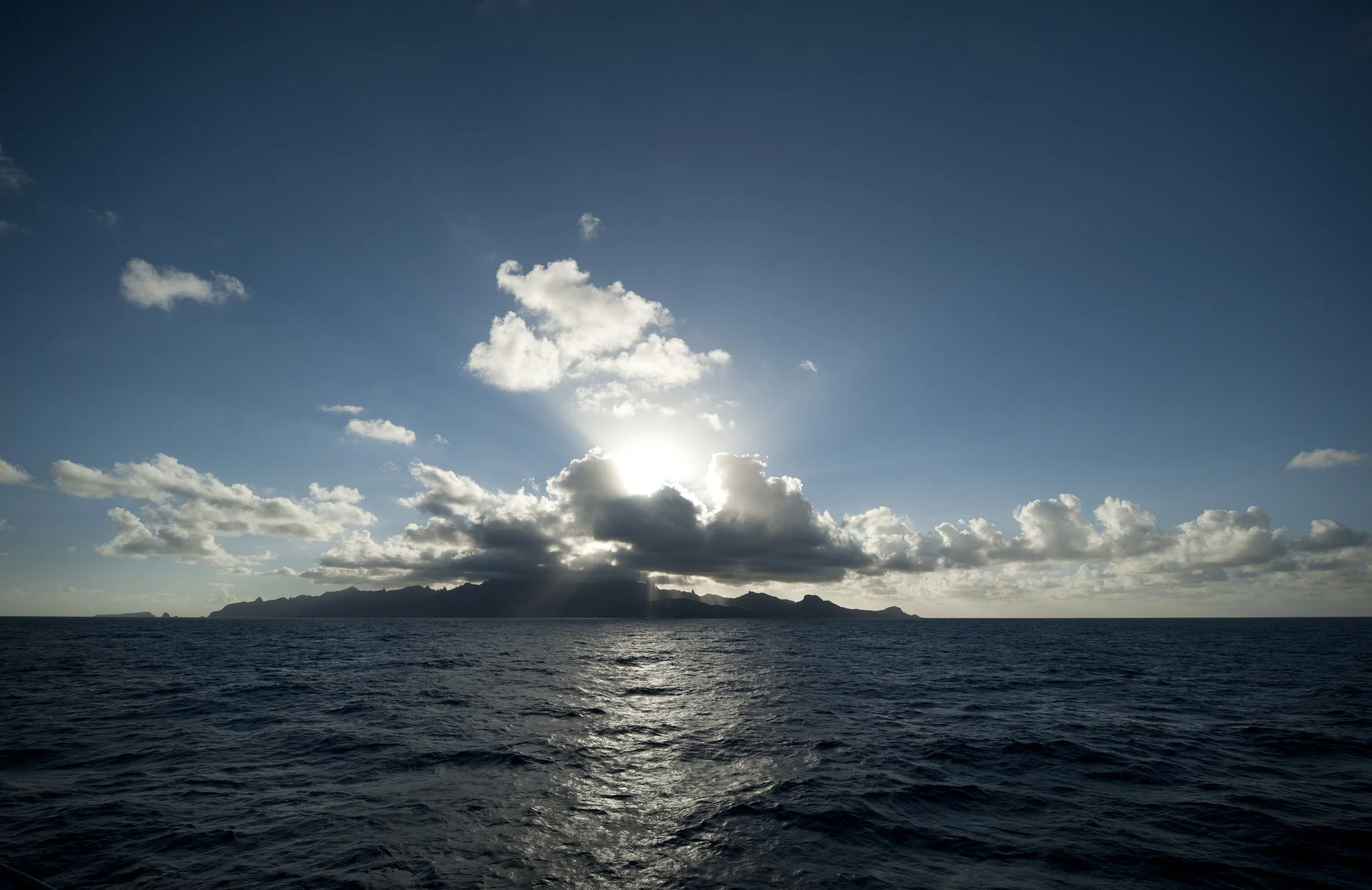  Sailing past Ua Pou in the Marquesas Islands during the 2020 Old ORCA OBS recovery cruise. 