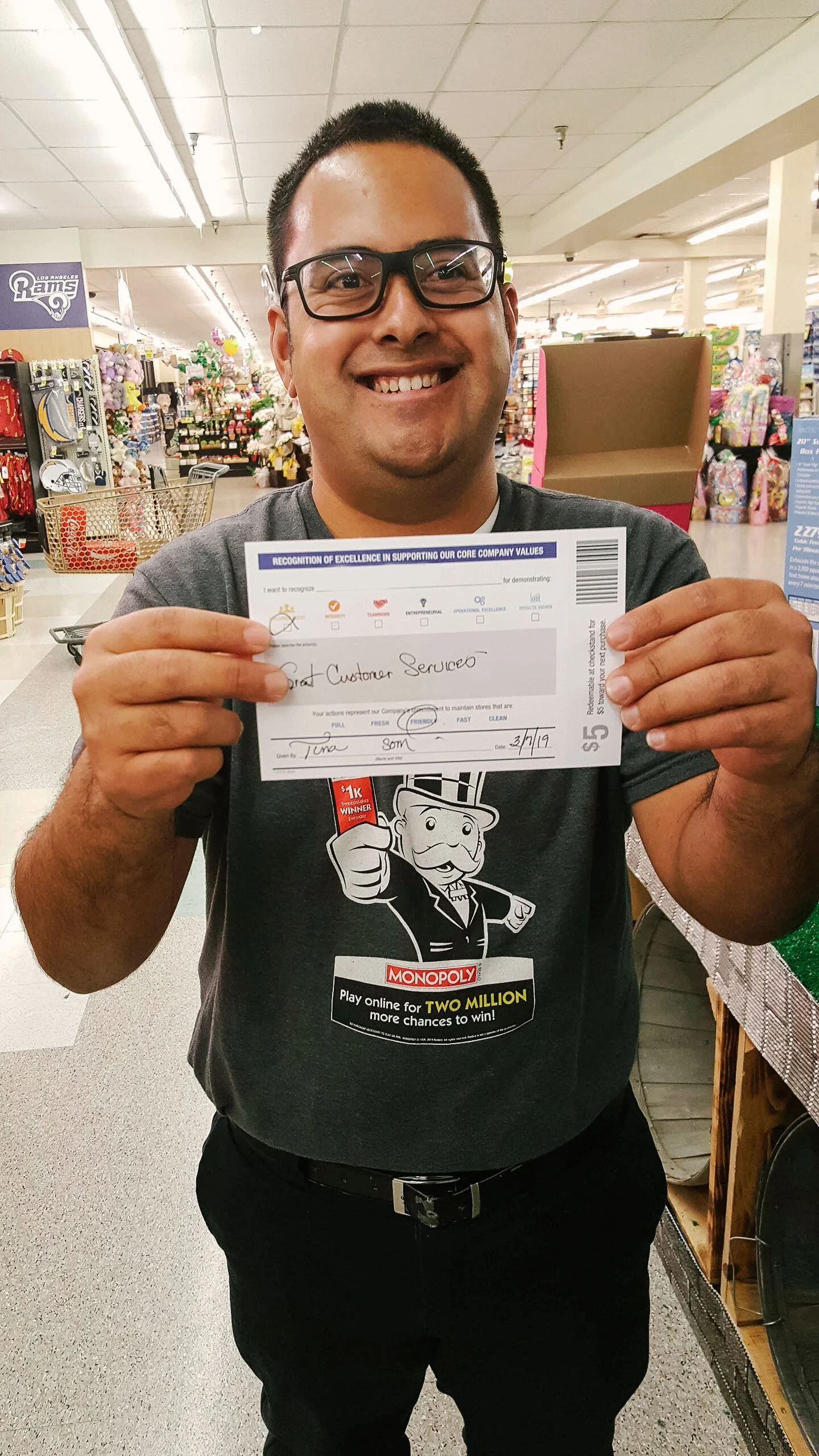 John, receiving an award for “Great Customer Service”