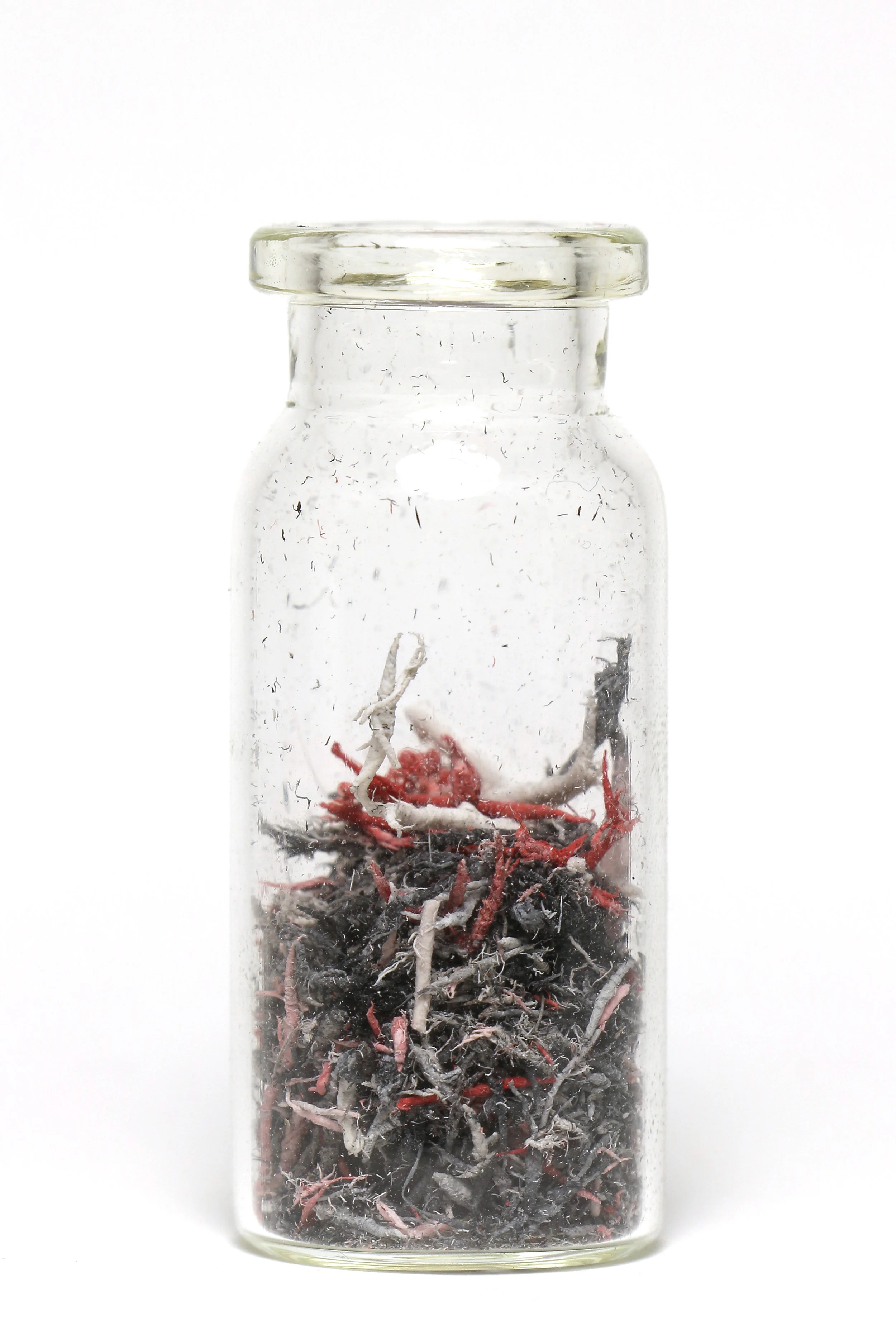 Forgotten (Remnants) Graphite, colored pencil, eraser, paper, glass jar, 1" x 1" x 3", 2018.